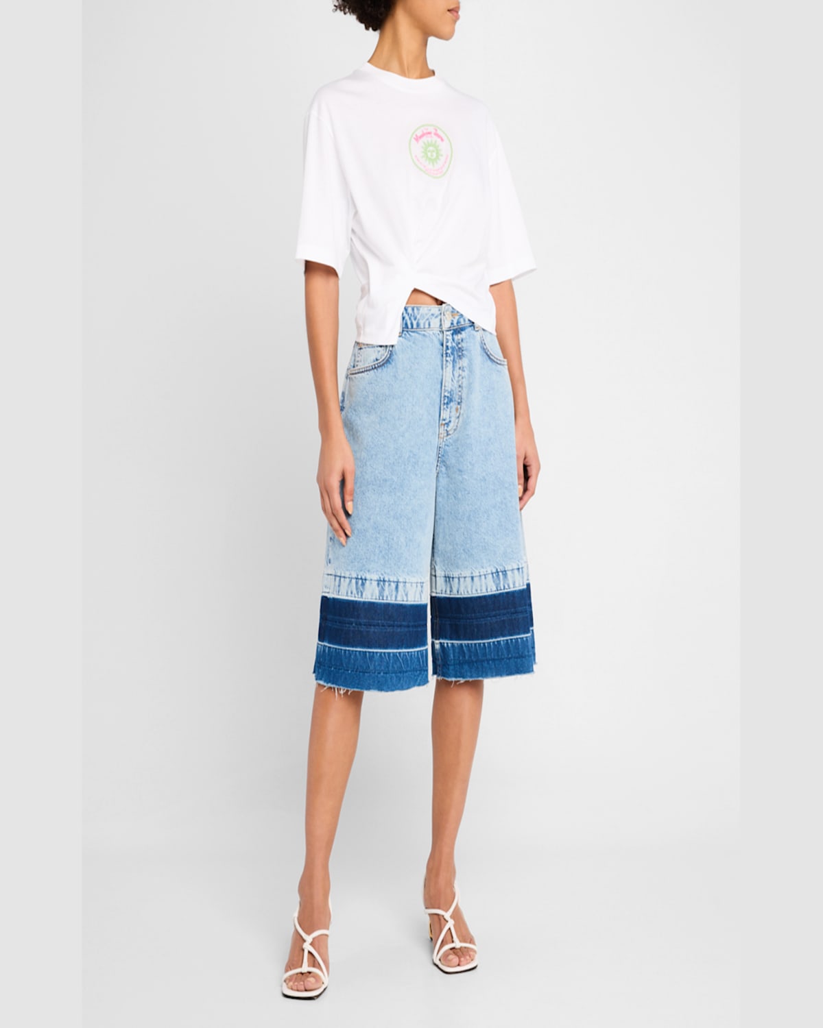 Moschino Jeans Denim Culotte Pants In Multi Light Blue