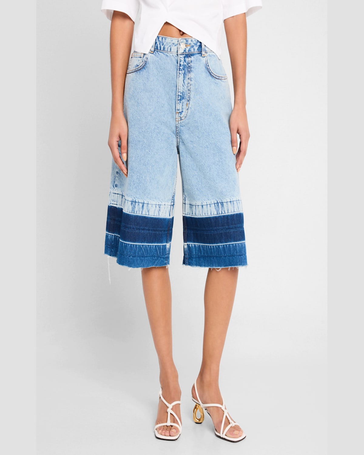 Moschino Jeans Denim Culotte Pants In Multi Light Blue