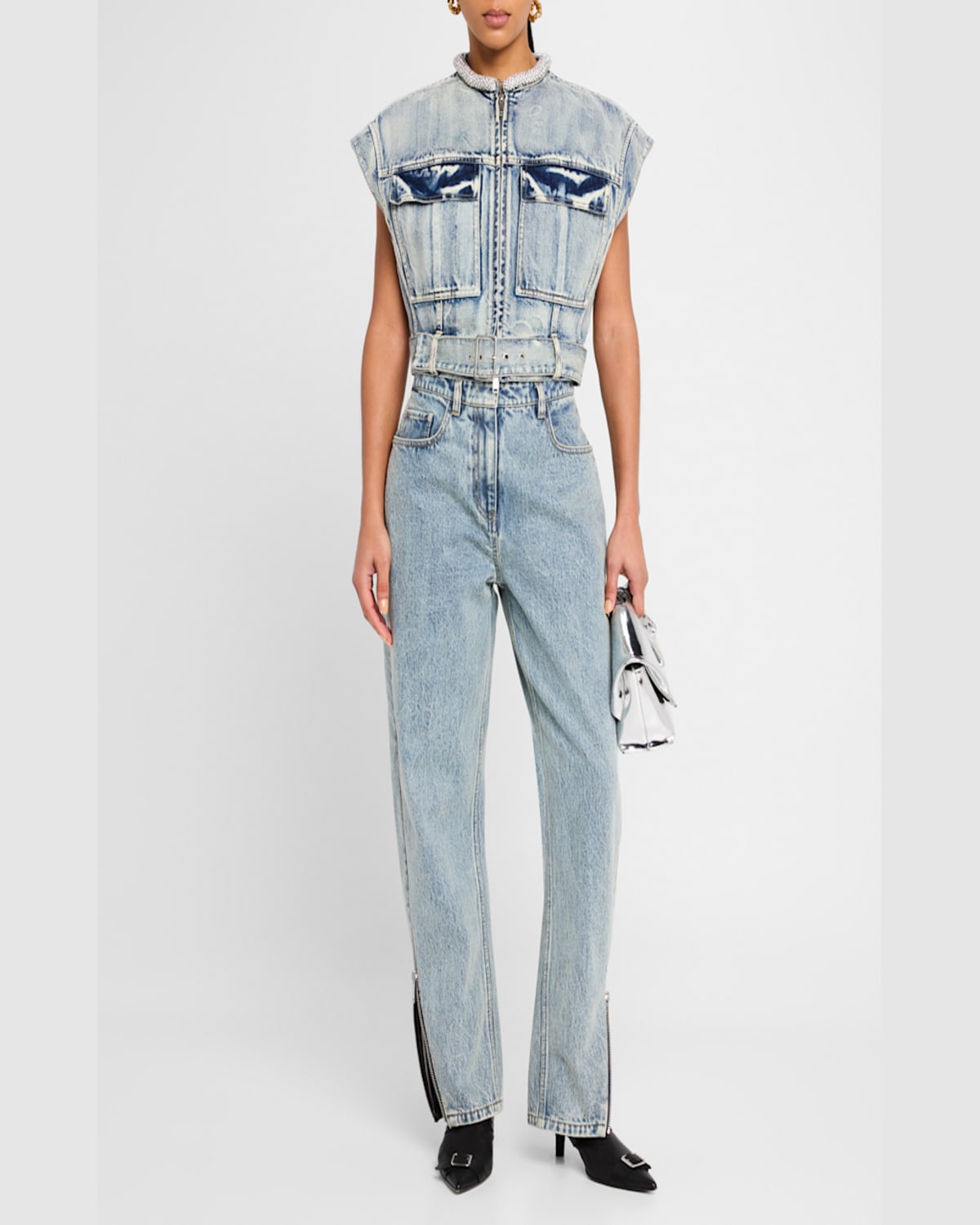 Shop 3.1 Phillip Lim Curved Side-zip Jeans In Washed Indigo