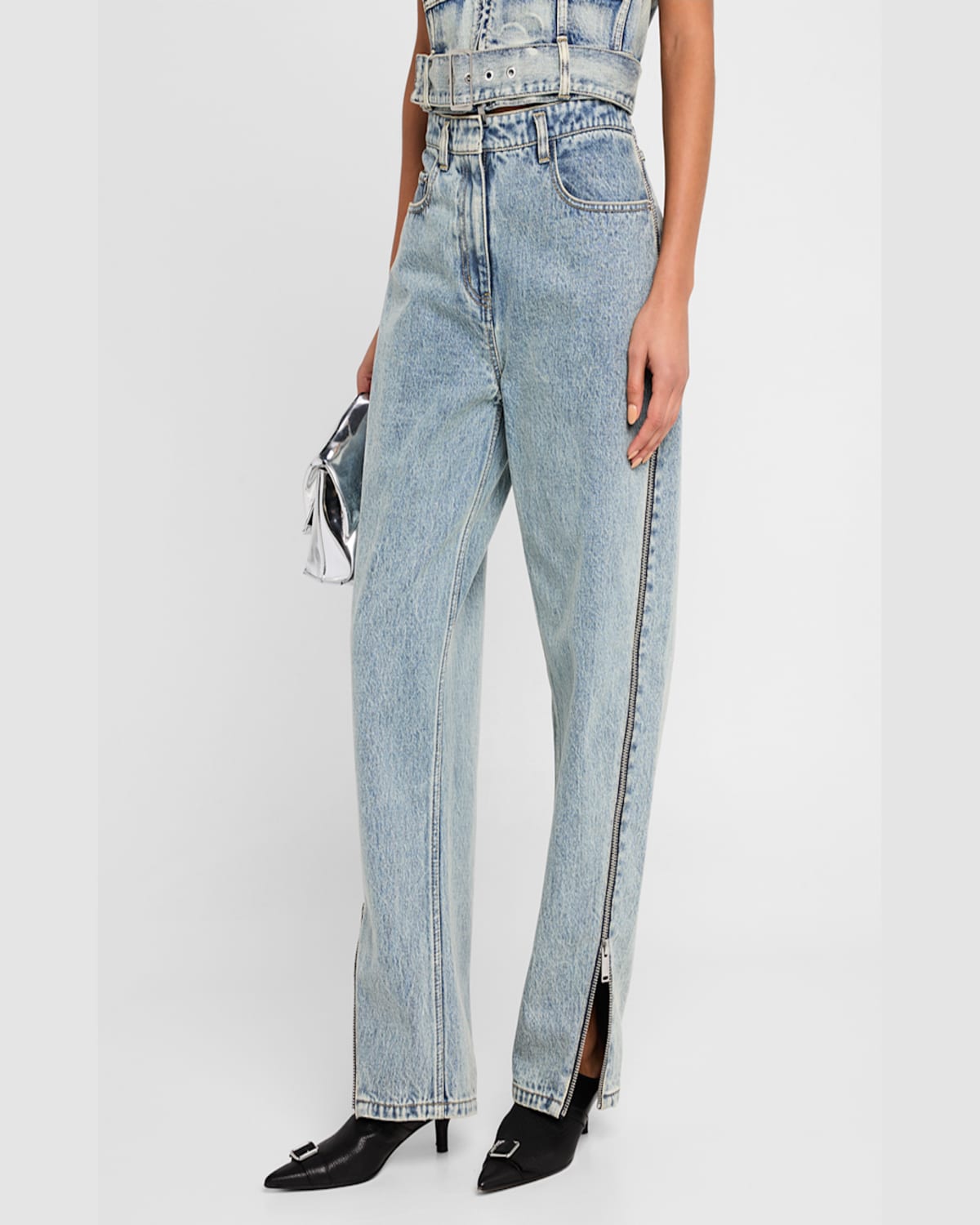 Shop 3.1 Phillip Lim Curved Side-zip Jeans In Washed Indigo
