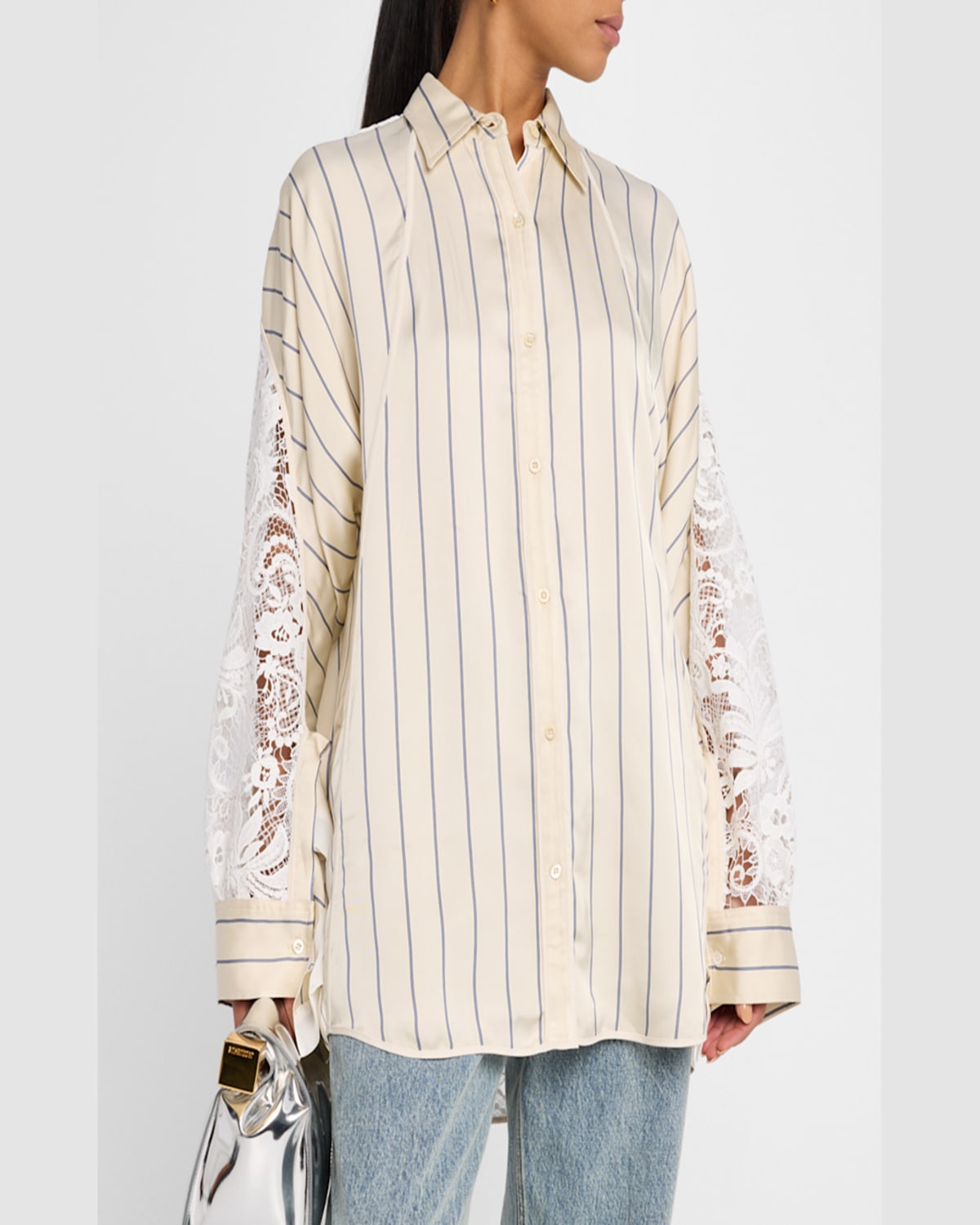 3.1 Phillip Lim Stripe Satin Draped-sleeve Shirt In Sand Multi