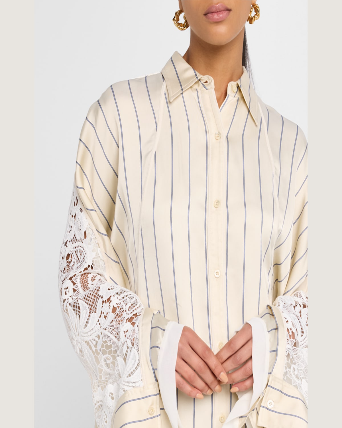 3.1 Phillip Lim Stripe Satin Draped-sleeve Shirt In Sand Multi