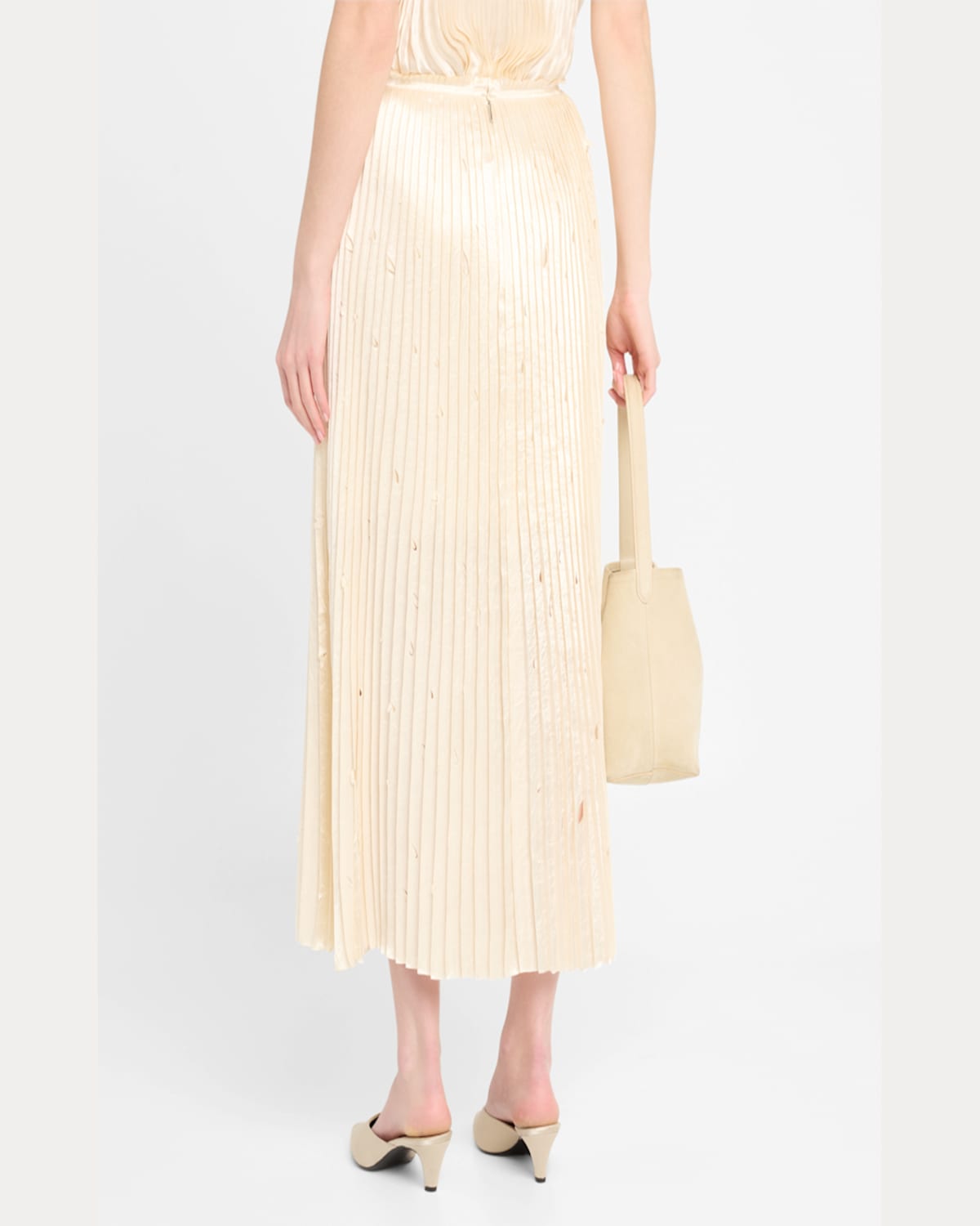 Jason Wu Collection Crinkled Satin Pleated Skirt With Laser Cut Holes Crinkled Acetate In Ivory