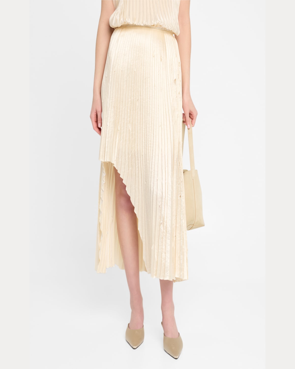 Jason Wu Collection Crinkled Satin Pleated Skirt With Laser Cut Holes Crinkled Acetate In Ivory