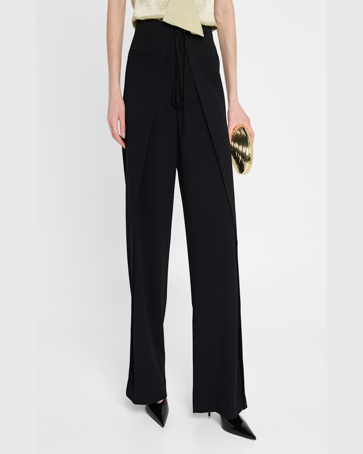 Jason Wu Collection Straight Pant With Side Overlap Soft Crepe In Black