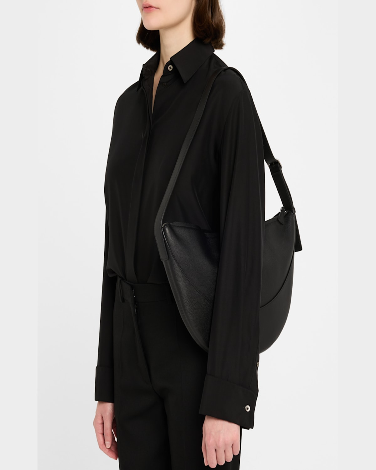 The Row Jouve Crescent Leather Shoulder Bag In Black