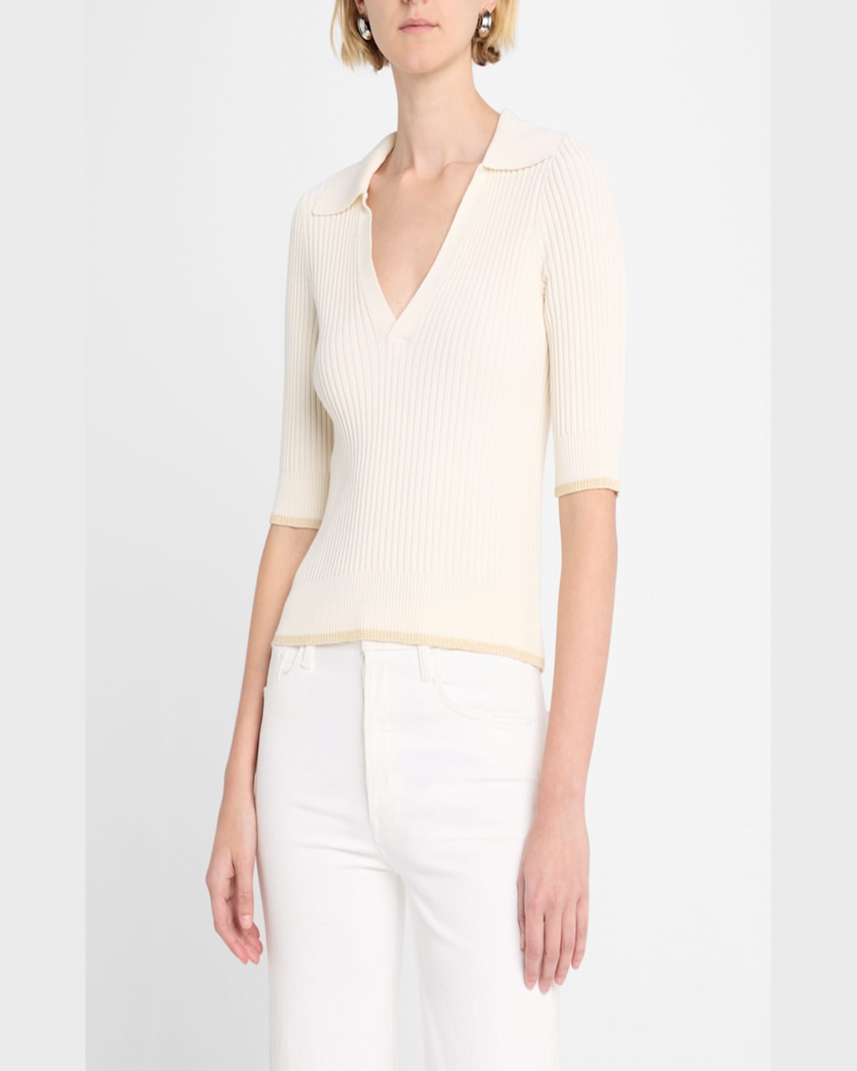 RAMY BROOK KELLY RIBBED SHORT-SLEEVE SWEATER 