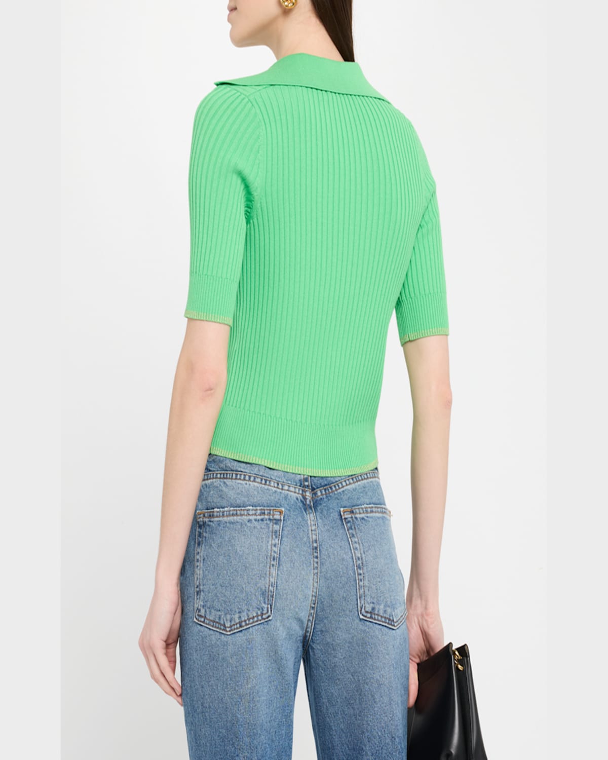 Shop Ramy Brook Kelly Ribbed Short-sleeve Sweater In Tropic Green