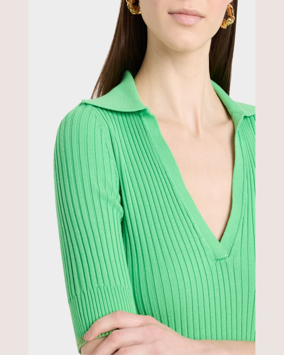 Shop Ramy Brook Kelly Ribbed Short-sleeve Sweater In Tropic Green