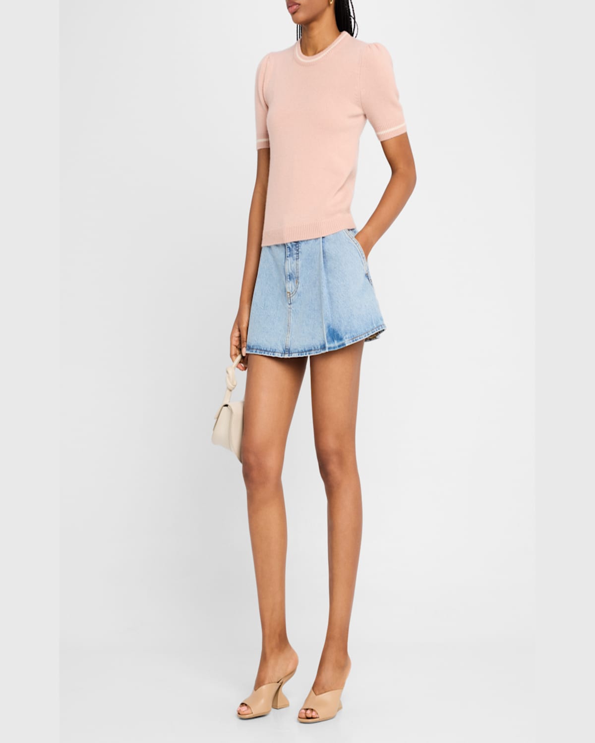 Frame The Cashmere Gathered Sweater In Light Pink Multi