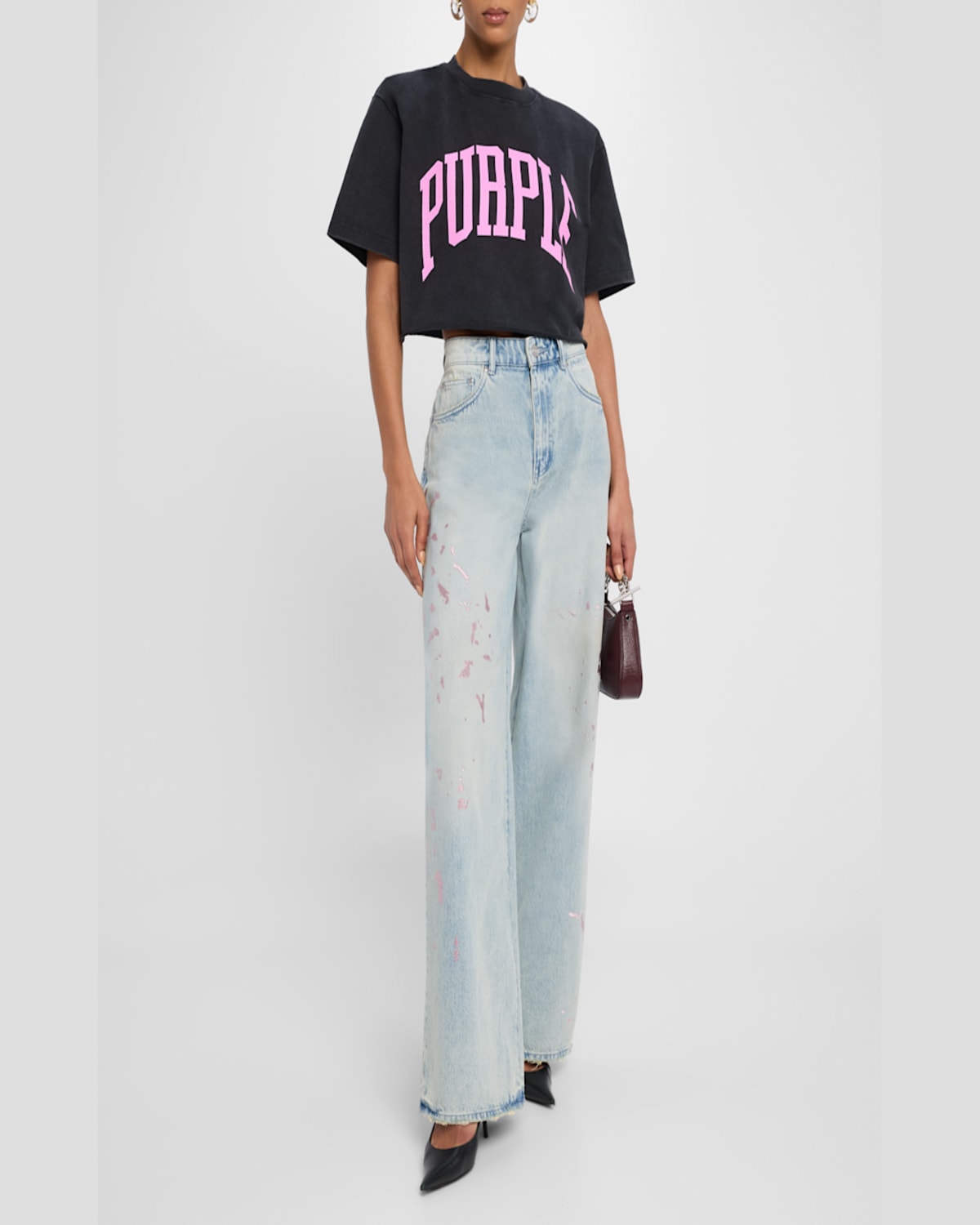 Purple Wide-leg Baggy Paint Jeans In Lt Indigo