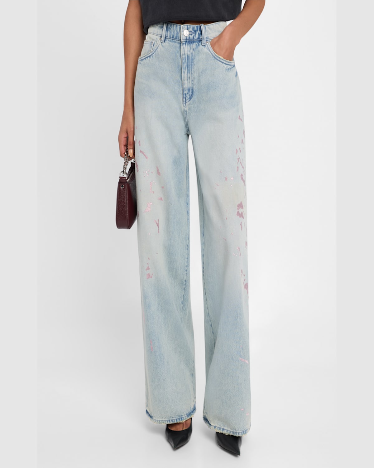 Purple Wide-leg Baggy Paint Jeans In Lt Indigo