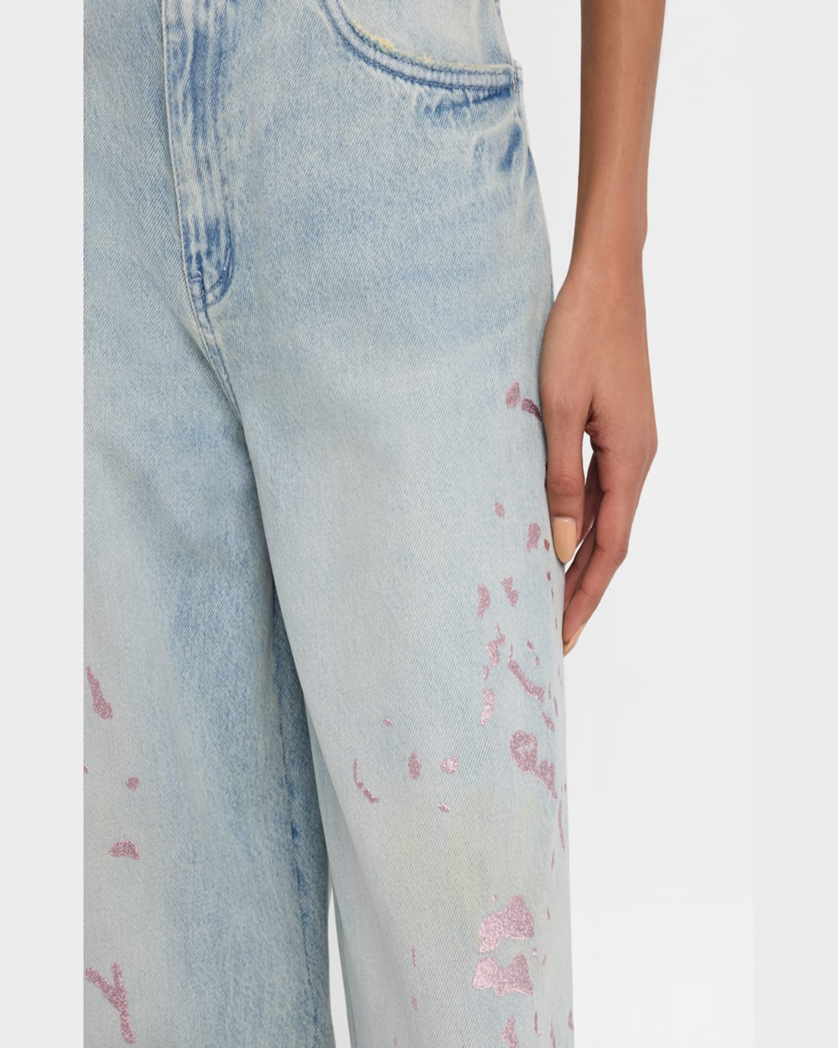 Purple Wide-leg Baggy Paint Jeans In Lt Indigo