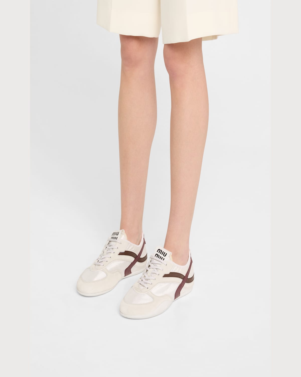 Miu Miu Colorblock Nylon Tech Runner Sneakers In Bianco Amaranto