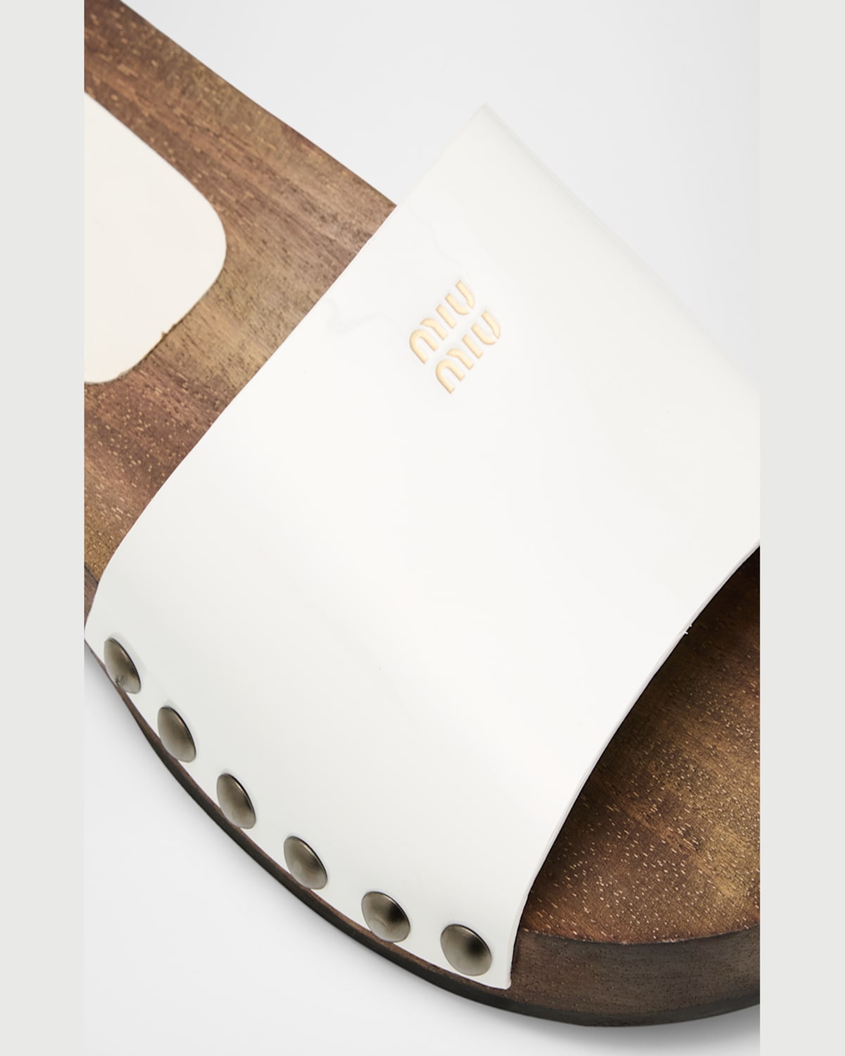 MIU MIU LEATHER LOGO SLIDE CLOGS 