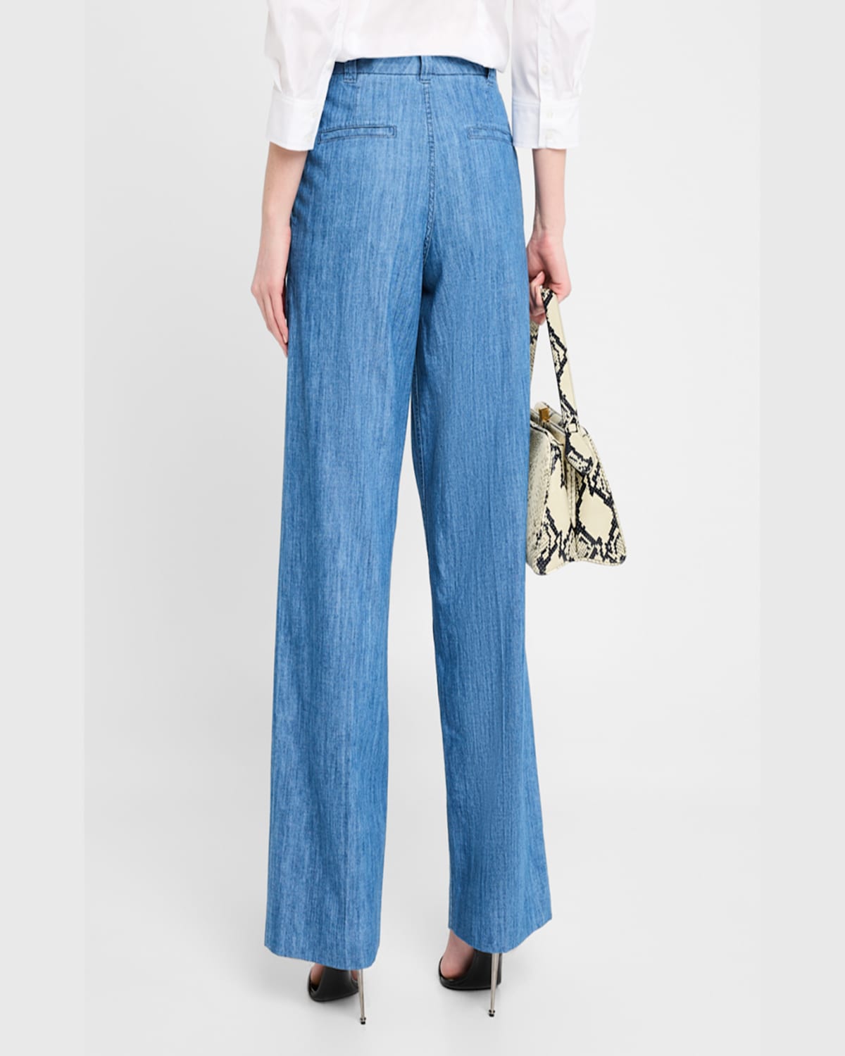 Another Tomorrow Chambray Relaxed Wide Leg Pant In Medium Blue