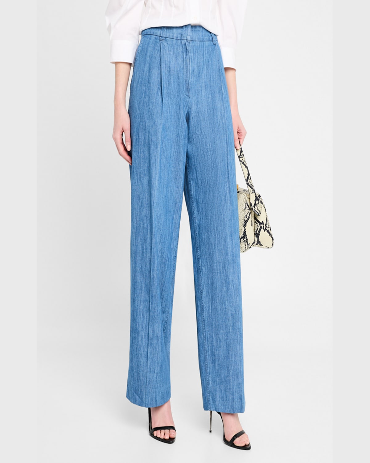 Another Tomorrow Chambray Relaxed Wide Leg Pant In Medium Blue