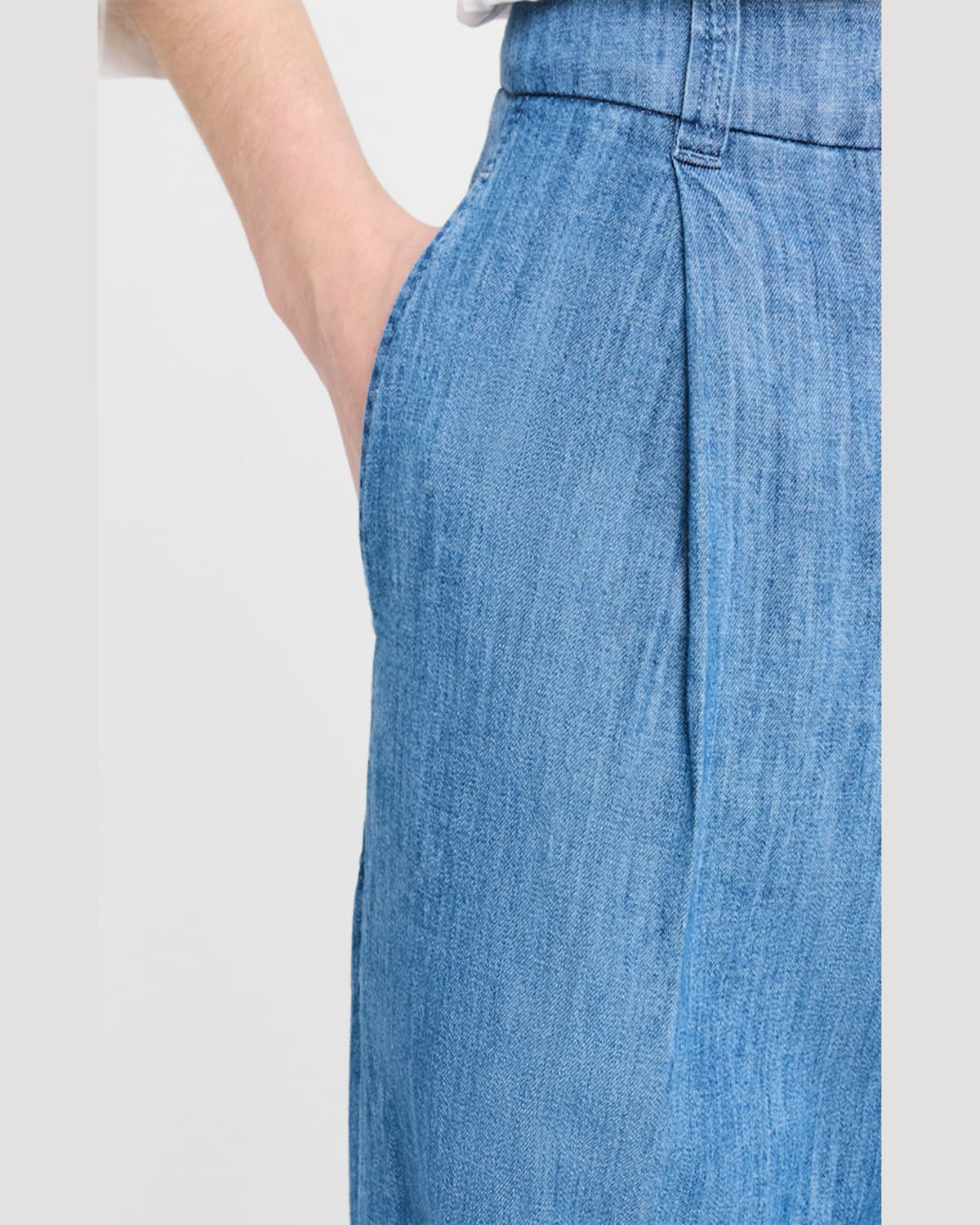 Another Tomorrow Chambray Relaxed Wide Leg Pant In Medium Blue