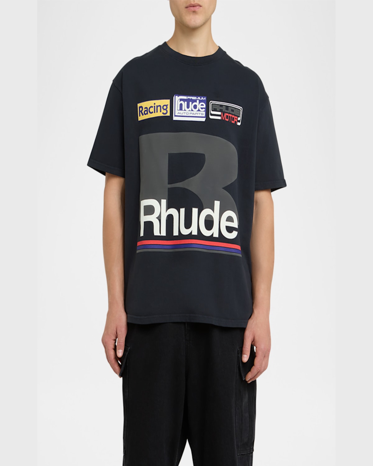 Shop Rhude Men's Racing Patch-print T-shirt In Vtg Black