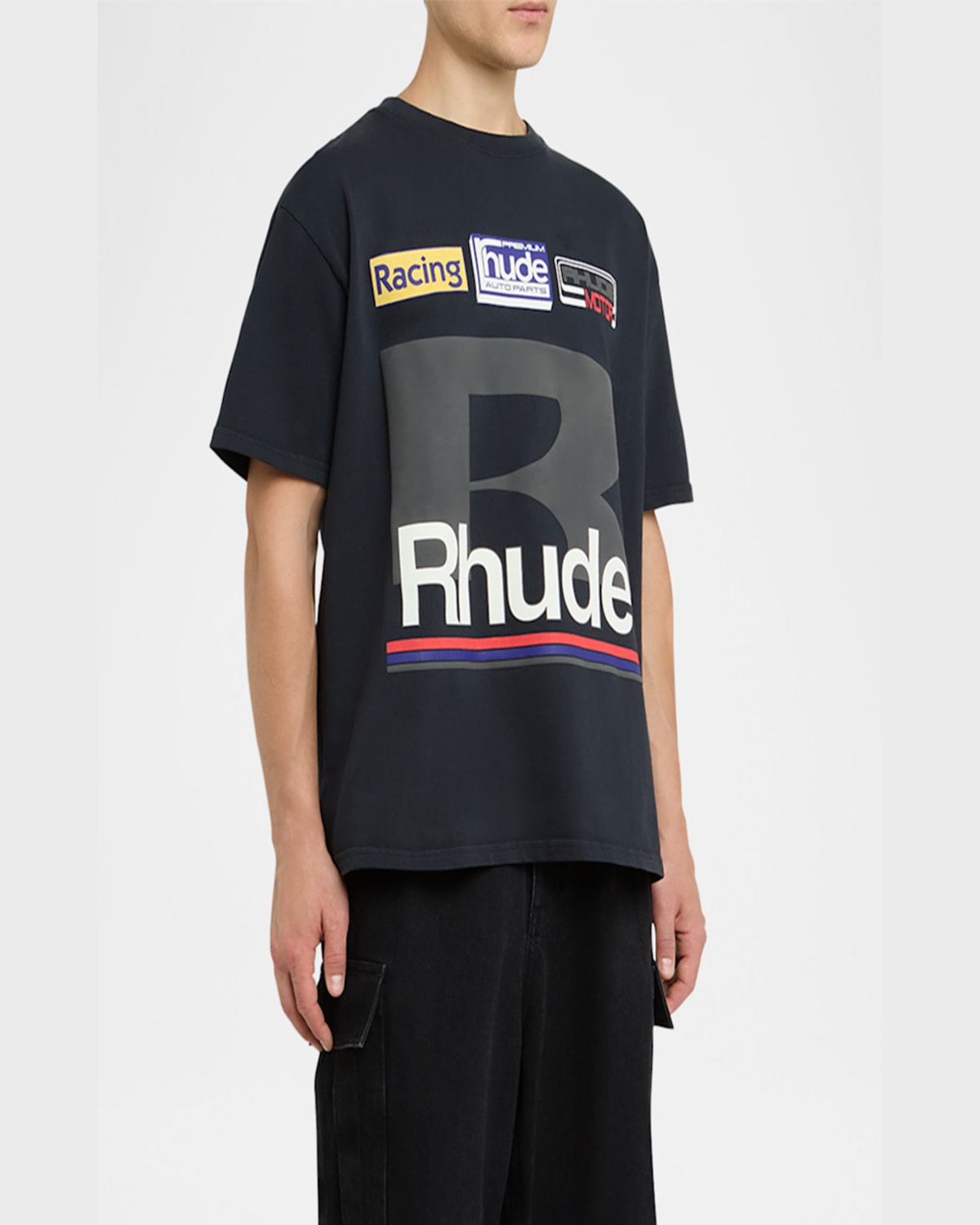 Shop Rhude Men's Racing Patch-print T-shirt In Vtg Black