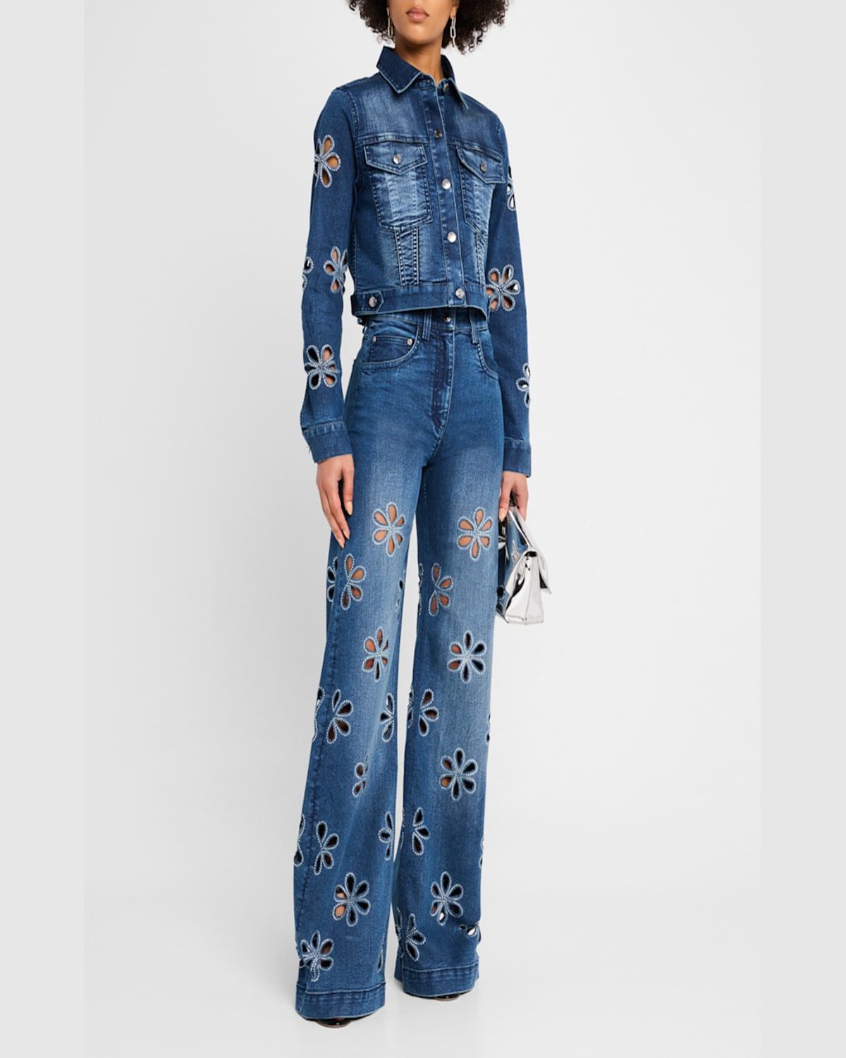 RAMY BROOK ZORA EMBELLISHED FLORAL CUTOUT JEANS 