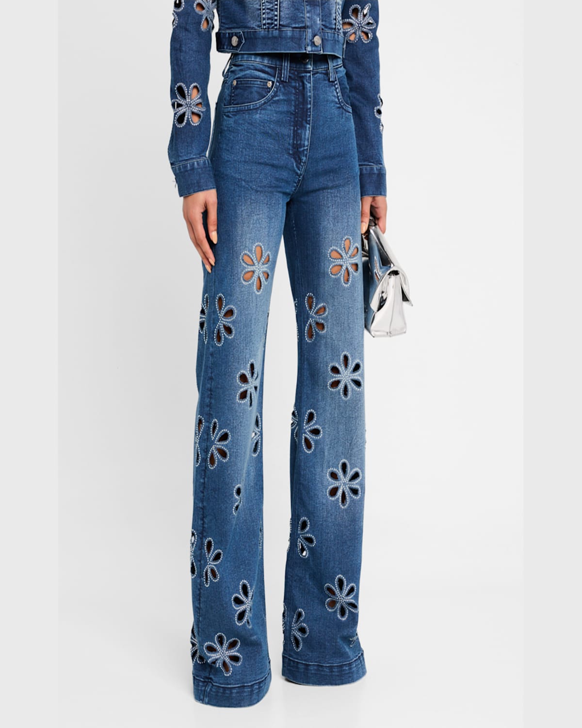 RAMY BROOK ZORA EMBELLISHED FLORAL CUTOUT JEANS 