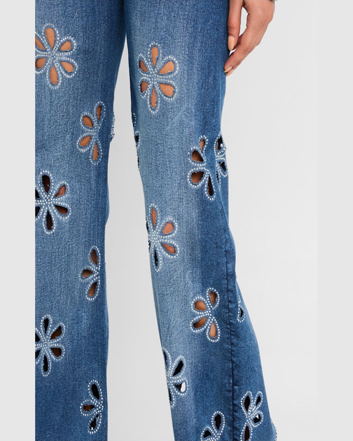 RAMY BROOK ZORA EMBELLISHED FLORAL CUTOUT JEANS 