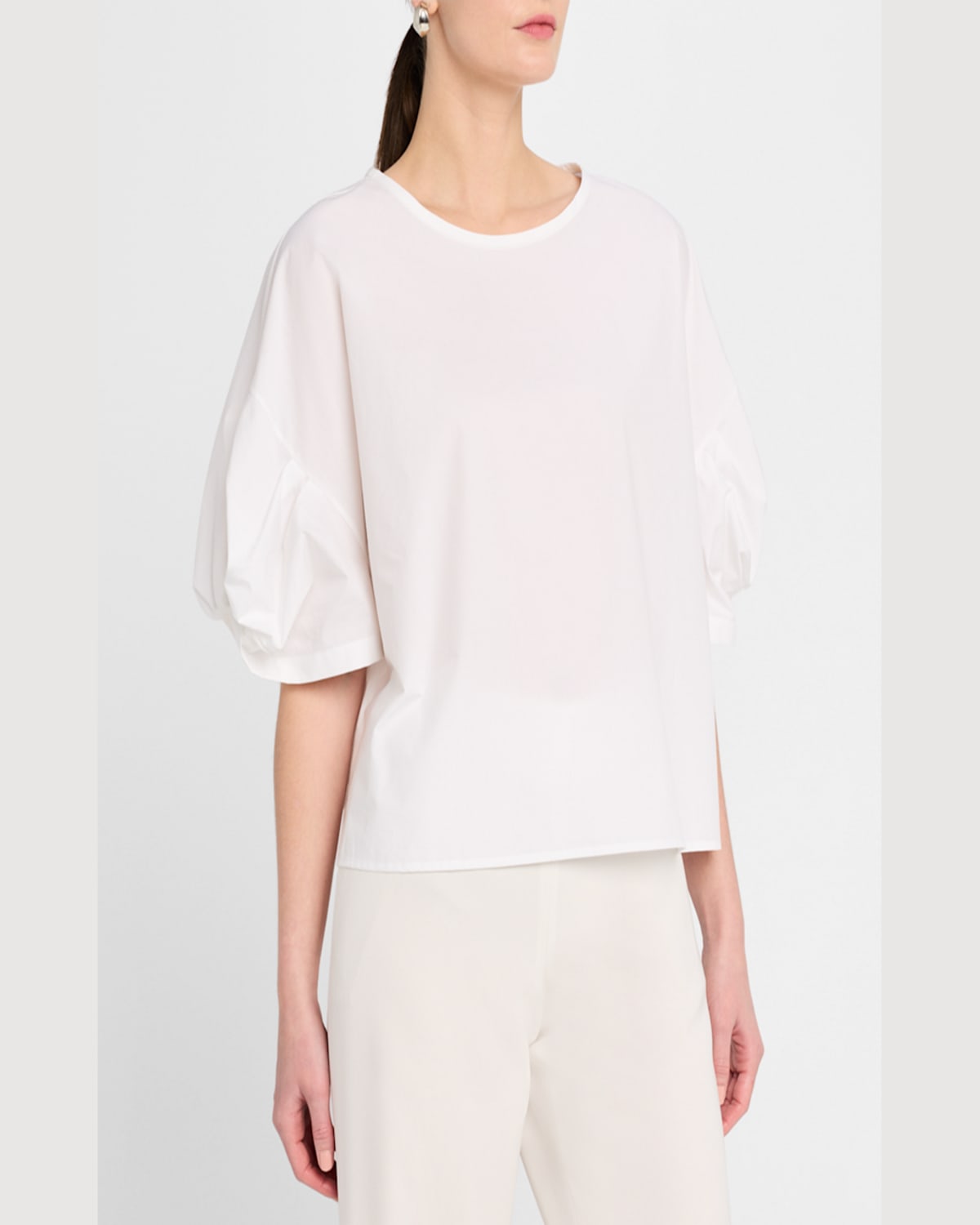 EMPORIO ARMANI PUFF-SLEEVE COTTON POPLIN BLOUSE 