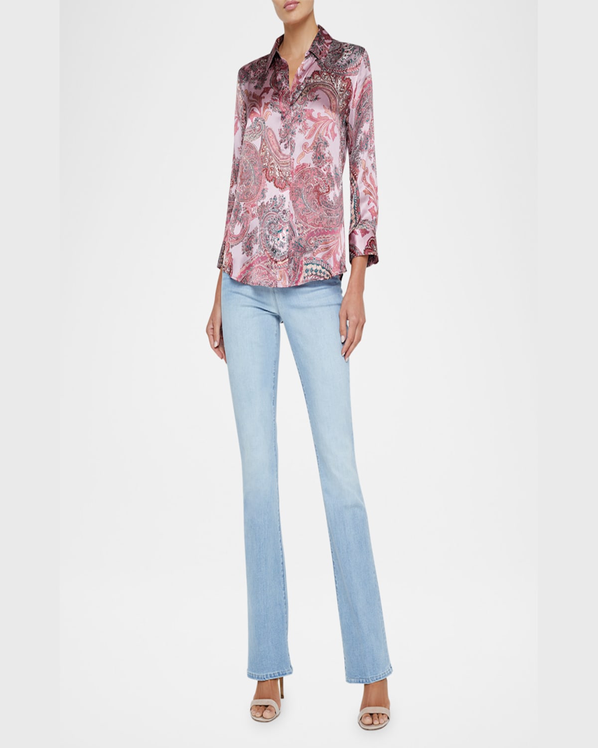 L Agence Dani Silk Button-front Blouse In Mauve Mlt French Psly
