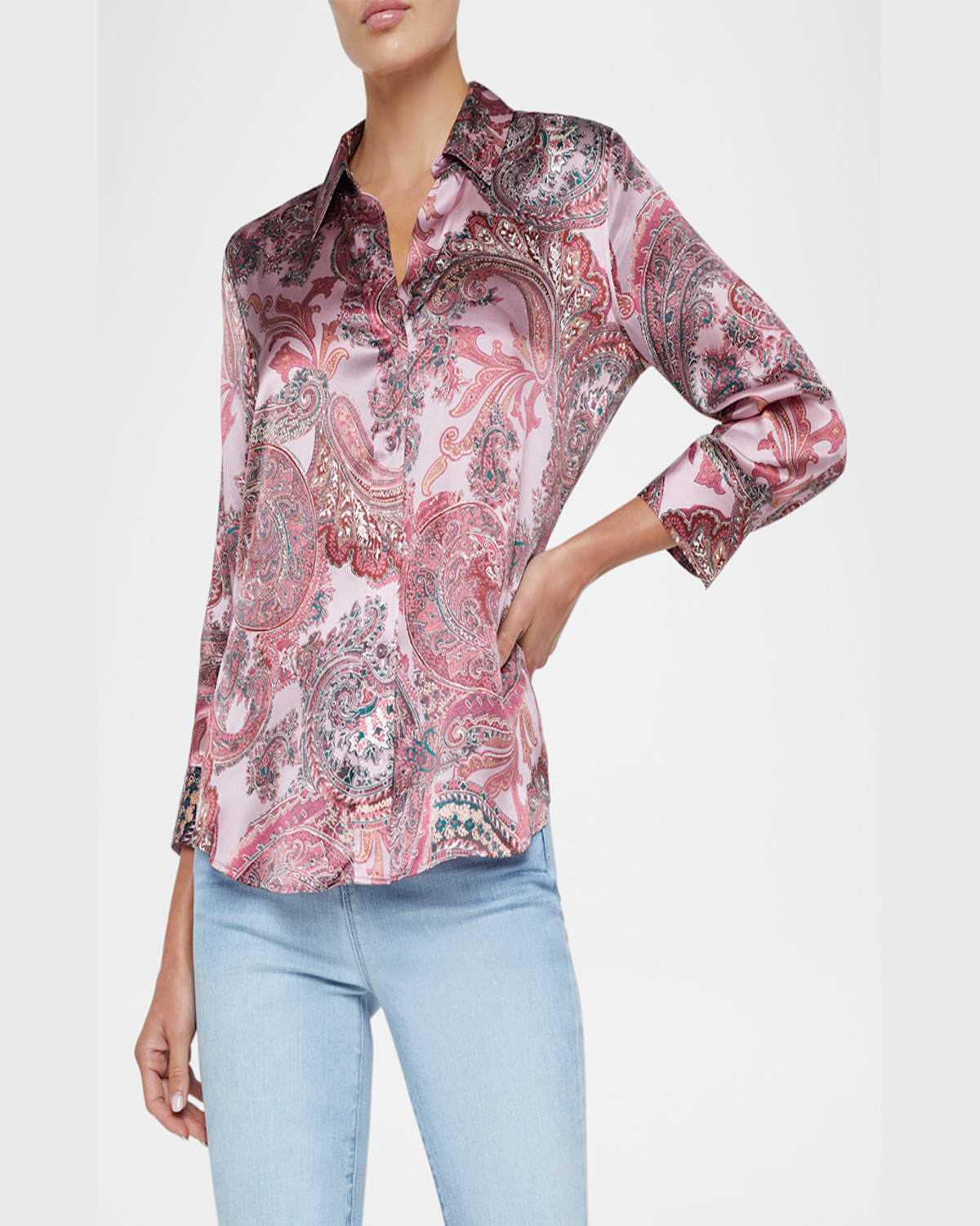 L Agence Dani Silk Button-front Blouse In Mauve Mlt French Psly