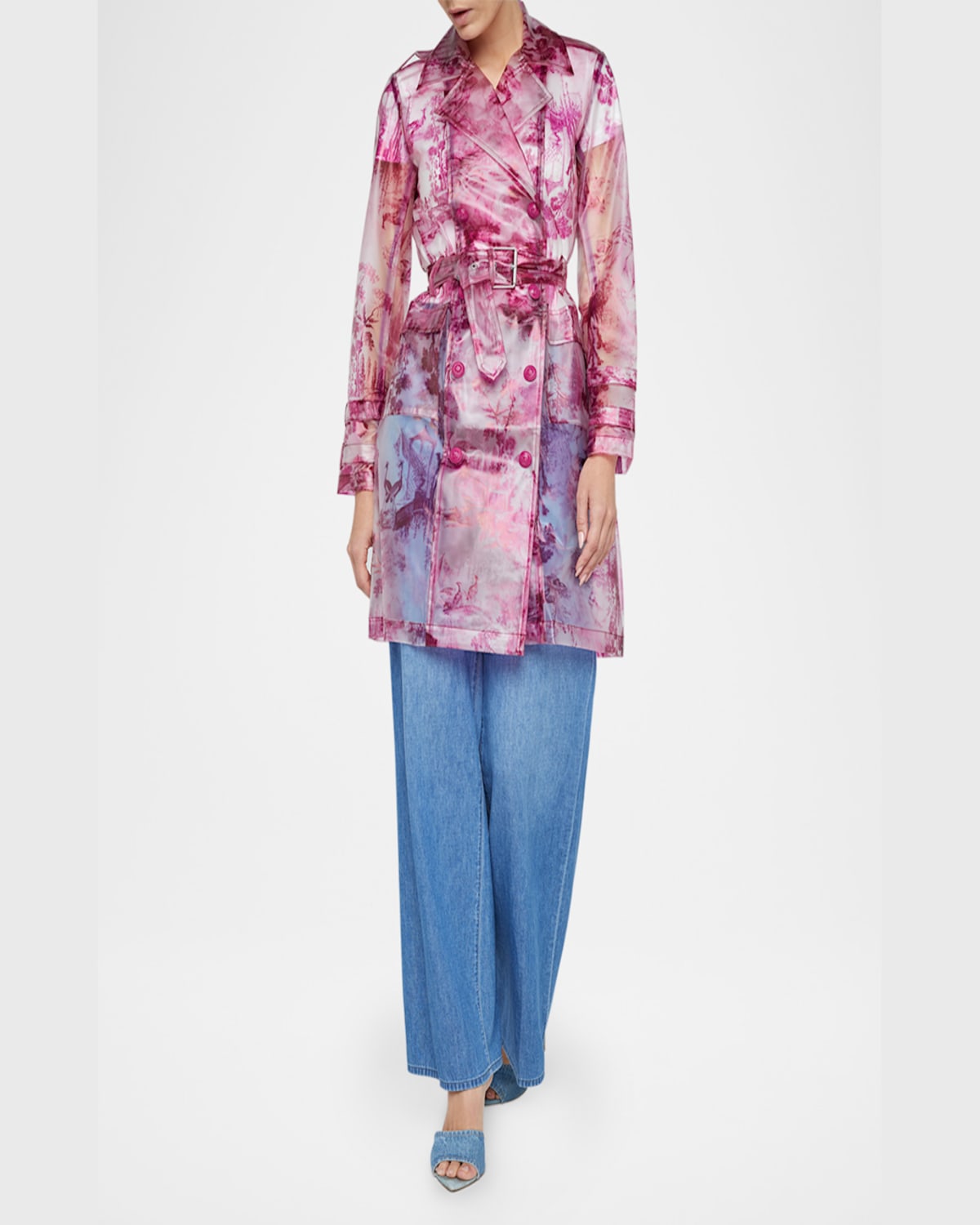 Shop L Agence Safiya Transparent Raincoat In Whitepink Lrg Porcelain Toile