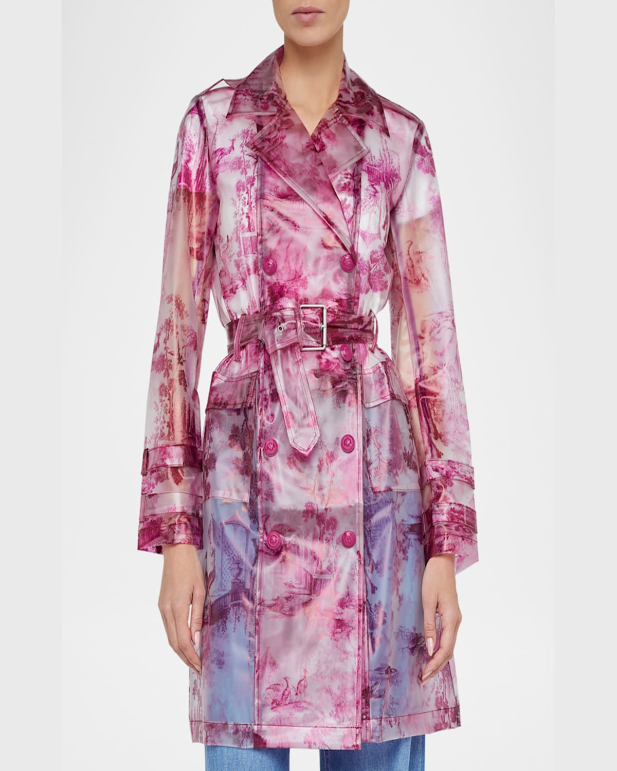 Shop L Agence Safiya Transparent Raincoat In Whitepink Lrg Porcelain Toile