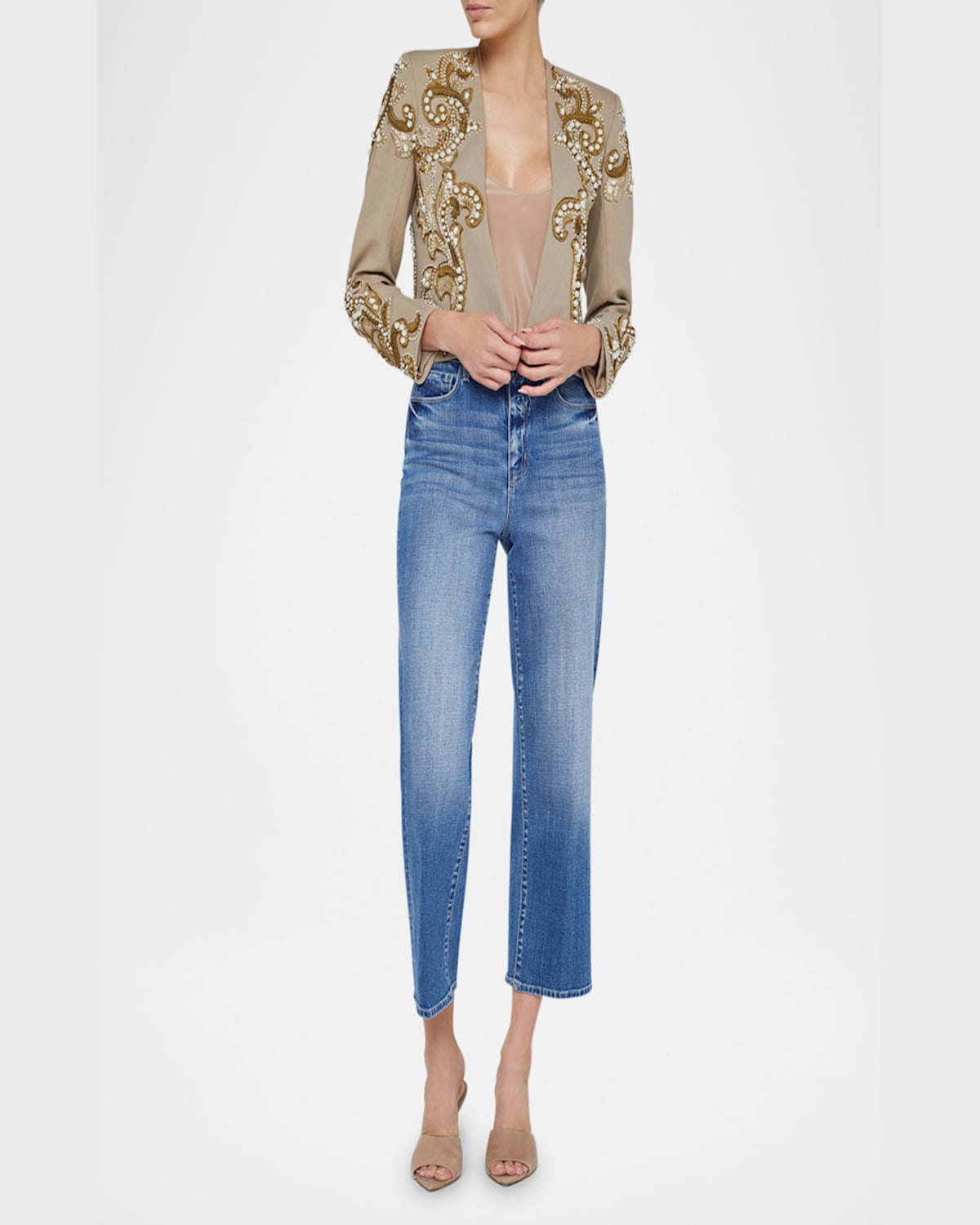 L Agence Remini Embroidered Jacket In Dark Cappuccino