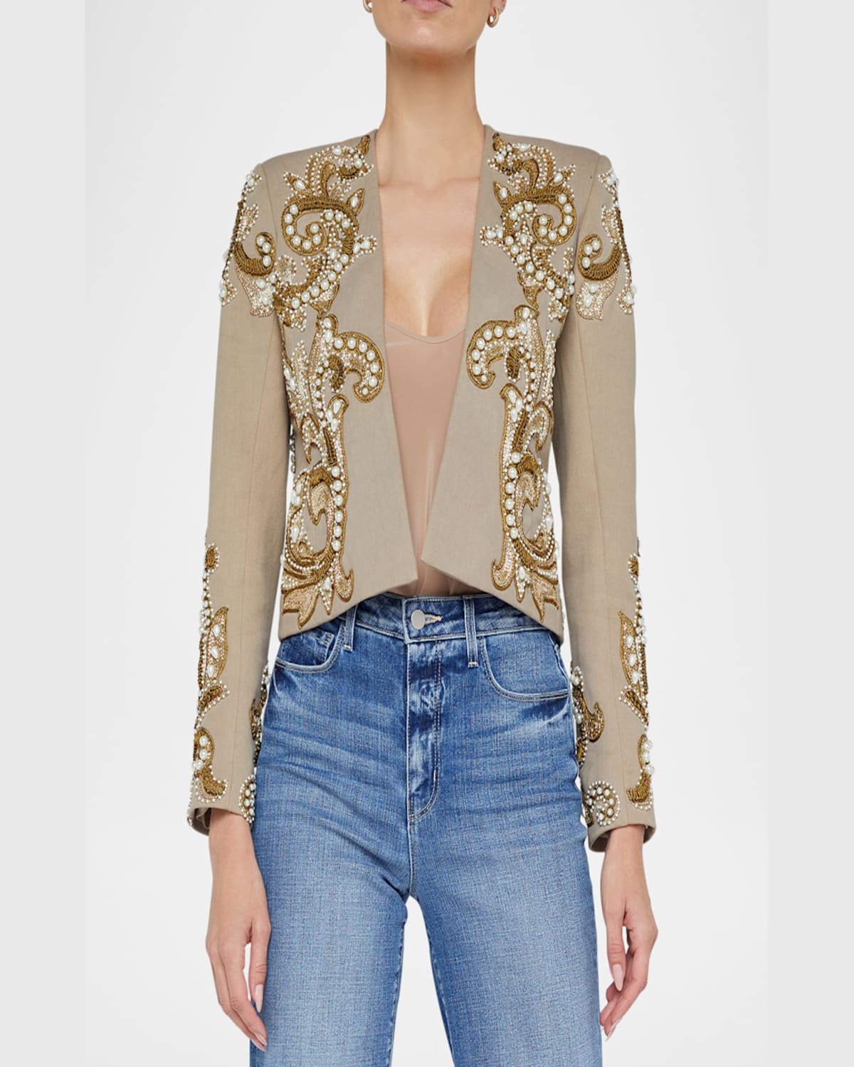 L Agence Remini Embroidered Jacket In Dark Cappuccino