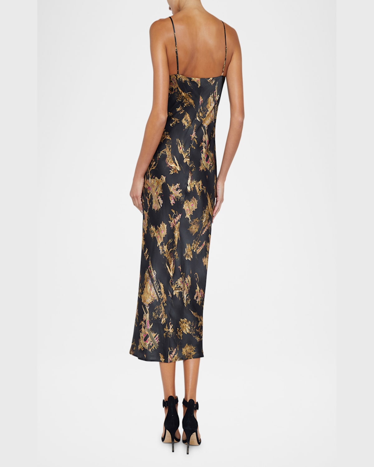 Shop L Agence Seridie Mid-length Slip Dress In Black Multi Chinoiserie