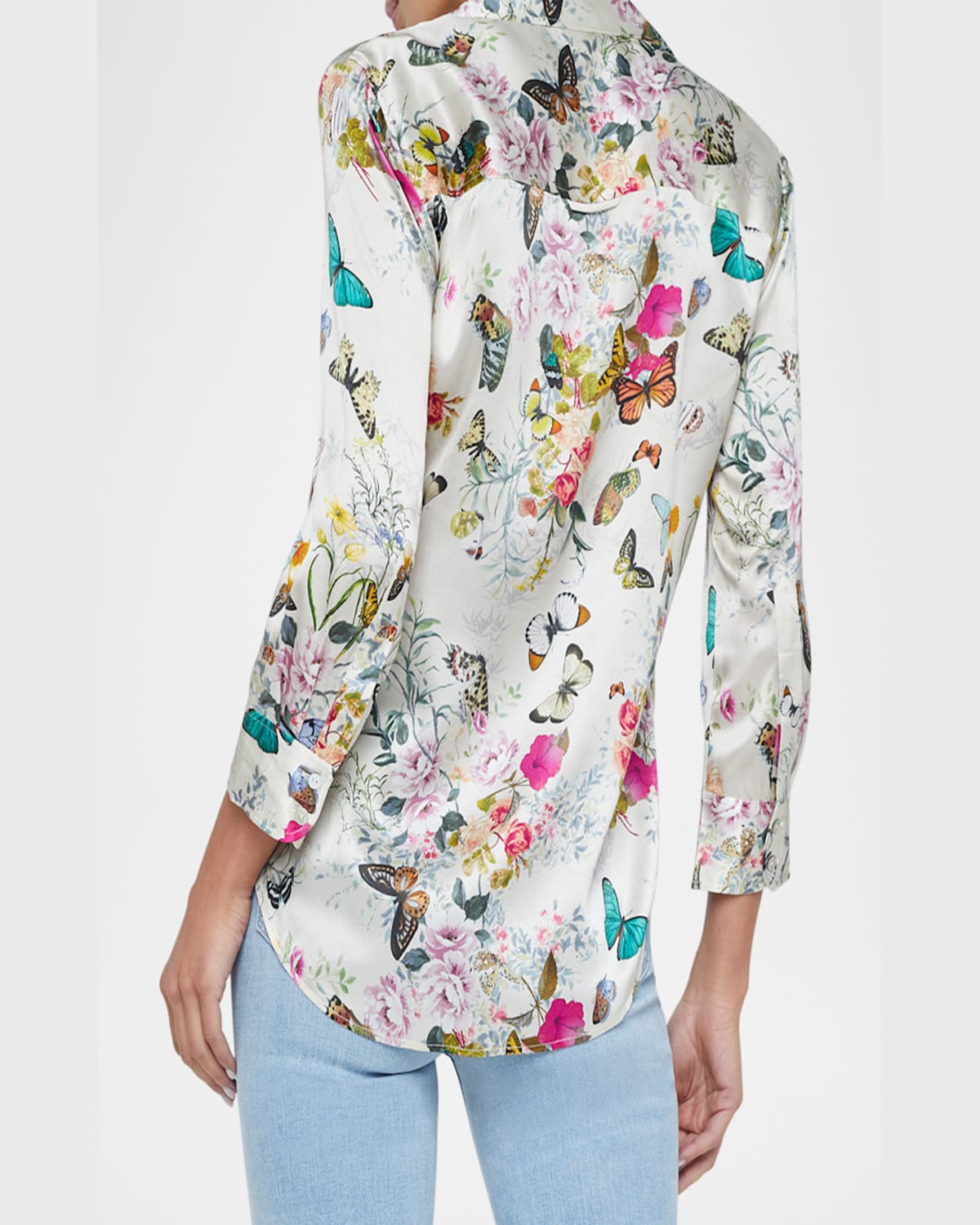 L Agence Dani Silk Charonda Butterfly Blouse In Vintage White Multi In V Wh M Charonda Btrfly