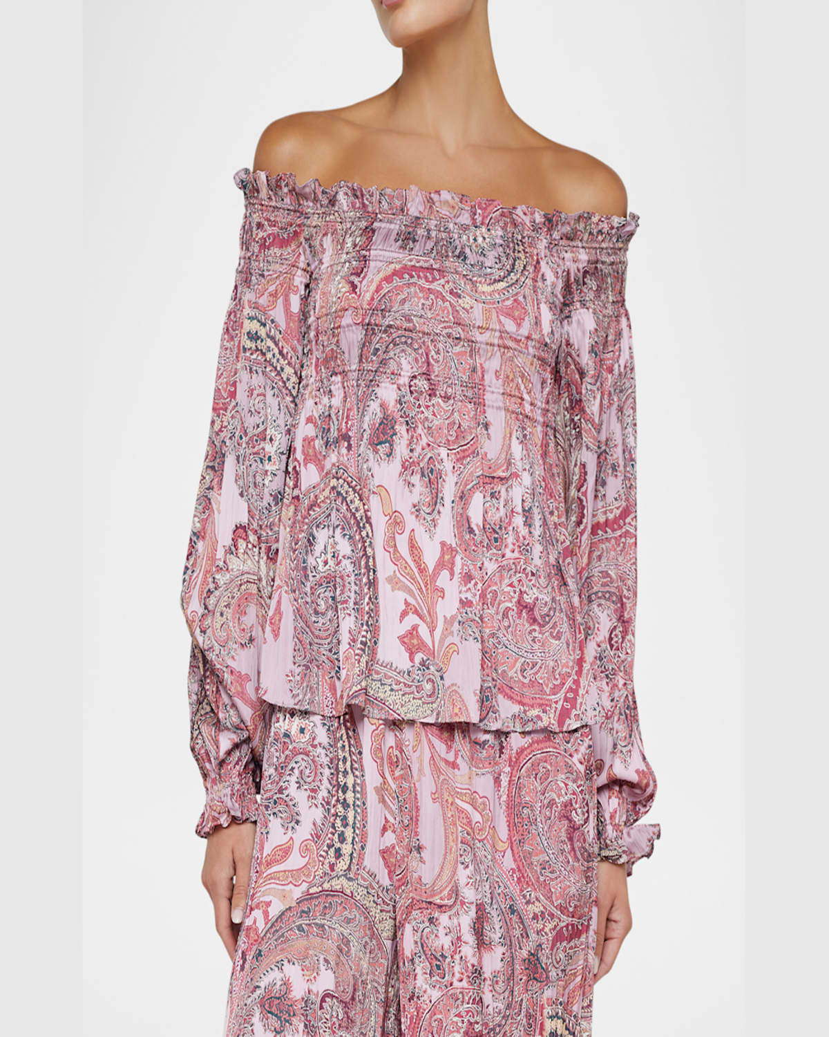 L'agence Ariela Paisley Off-shoulder Blouse In Mauve Mlt French Psly