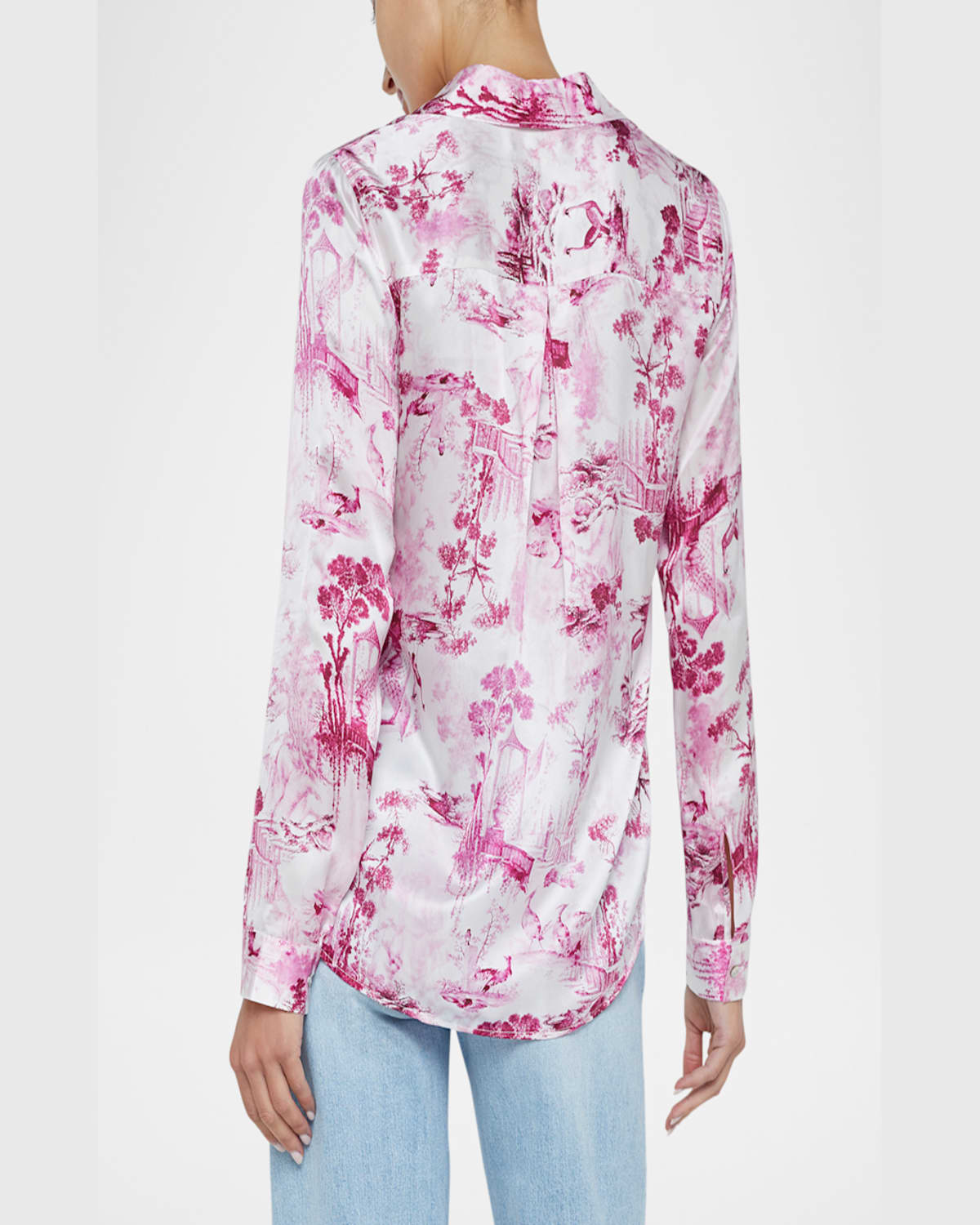 L Agence L'agence Tyler Peacock Print Silk Button-up Shirt In Whitepink Sml Porcelain Toile