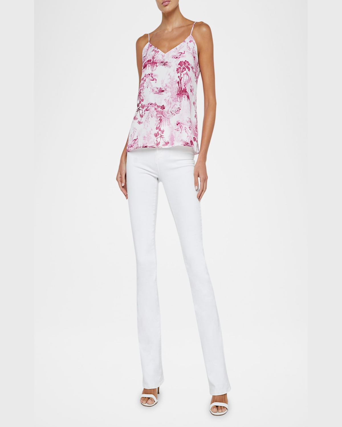 L Agence Jane Toile Spaghetti-strap Tank Top In Whitepink Sml Porcelain Toile