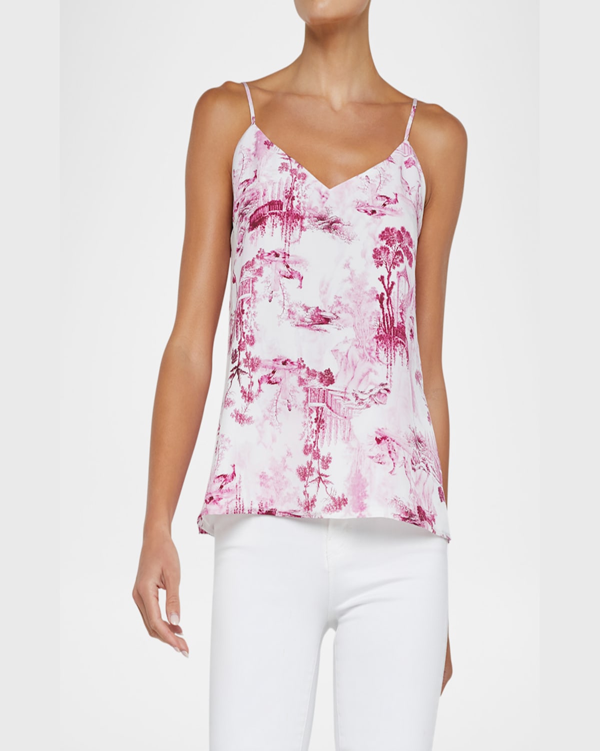 L Agence Jane Toile Spaghetti-strap Tank Top In Whitepink Sml Porcelain Toile