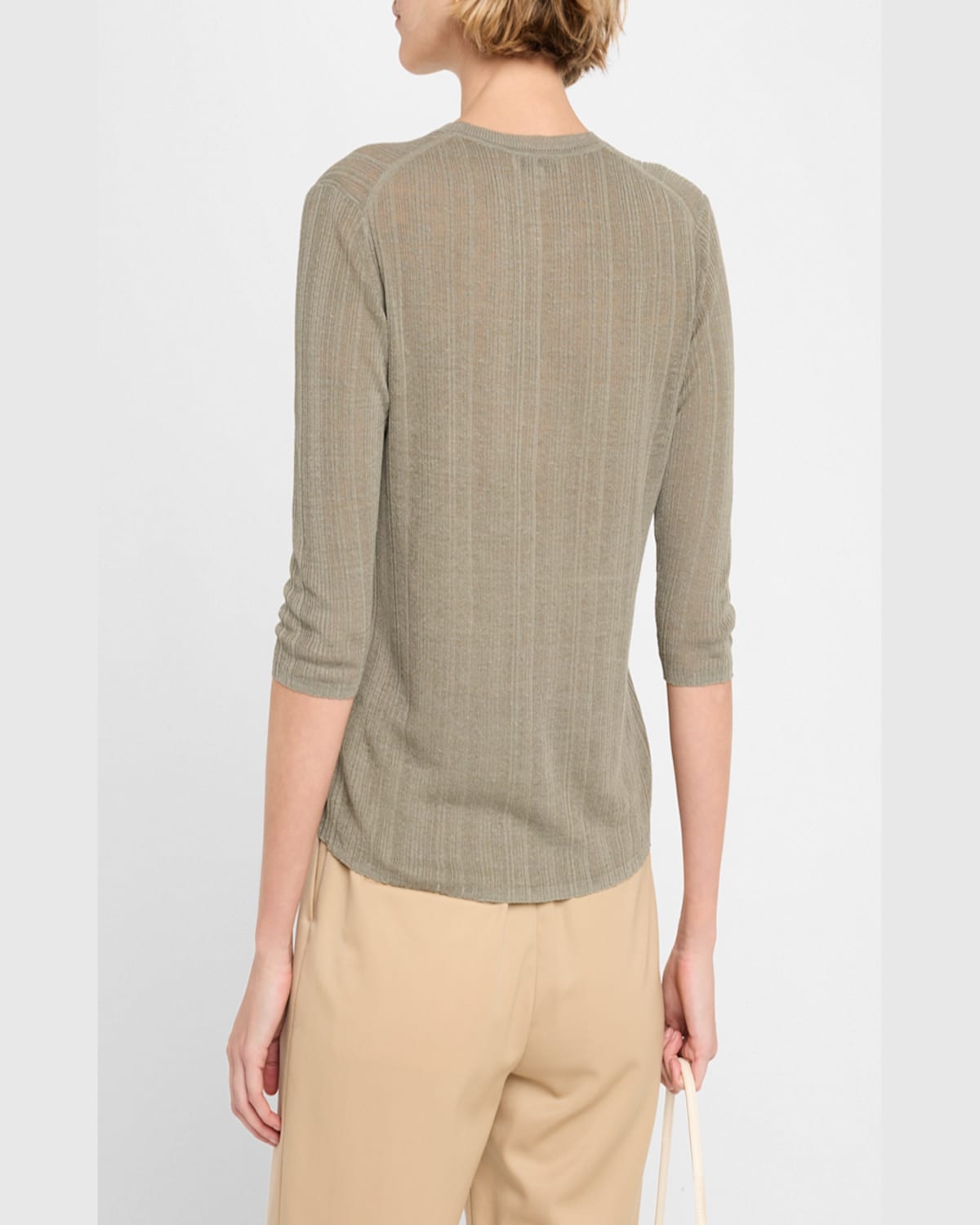 Dorothee Schumacher Summer Ease Sheer Ribbed Crewneck Pullover In Olive Grey