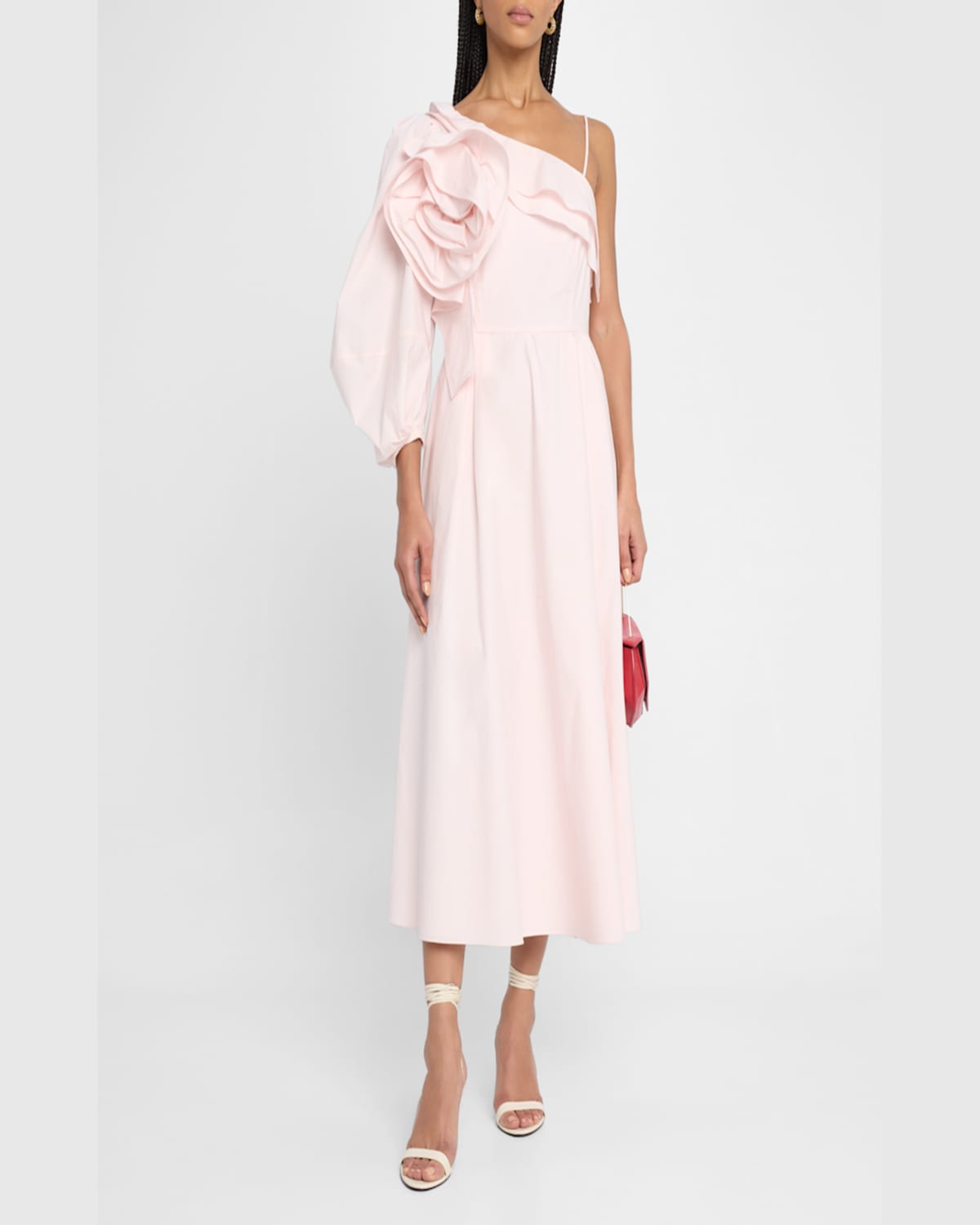 Dorothee Schumacher Poplin Power Flower Applique Midi Dress In Shadow Rose
