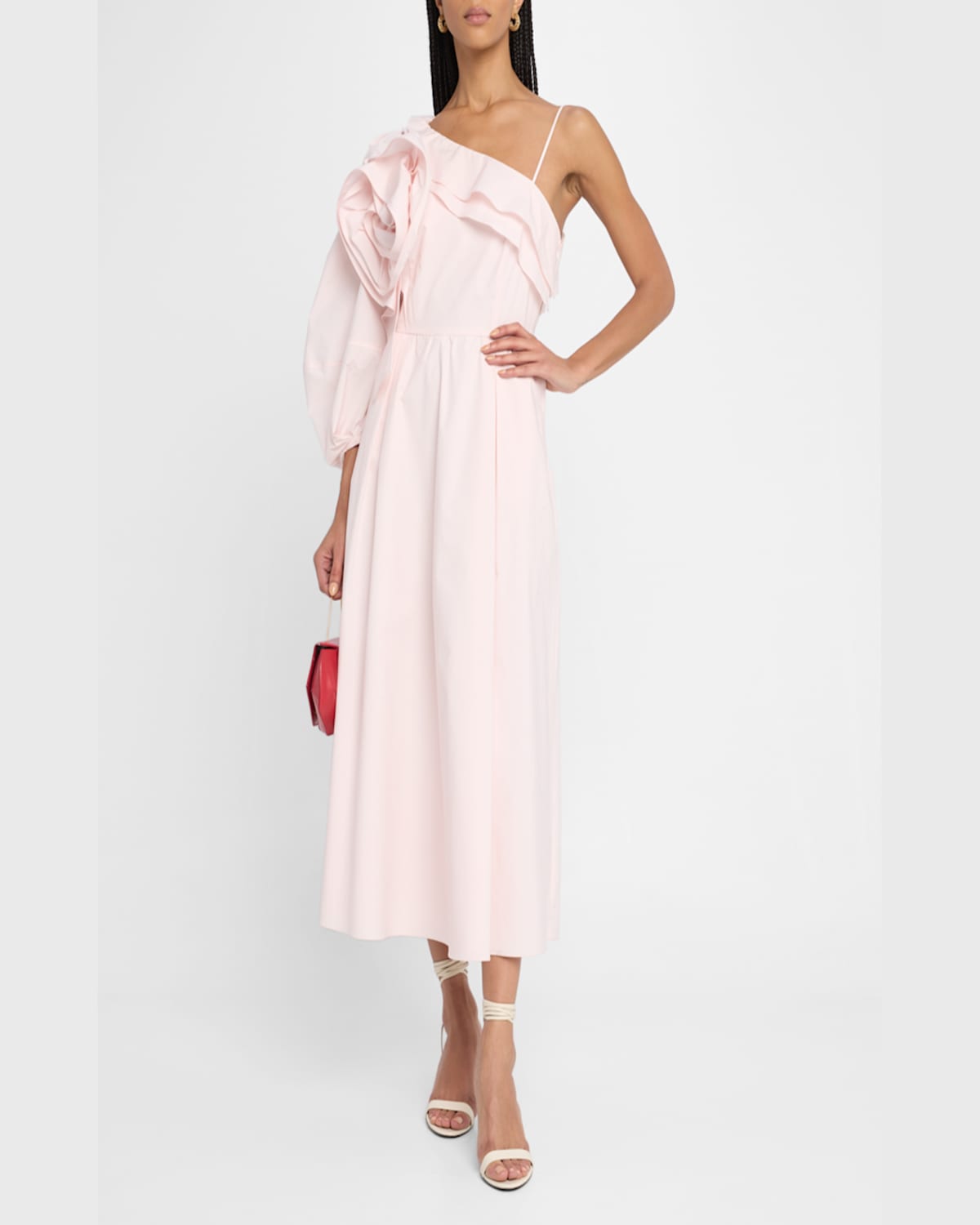 Dorothee Schumacher Poplin Power Flower Applique Midi Dress In Shadow Rose