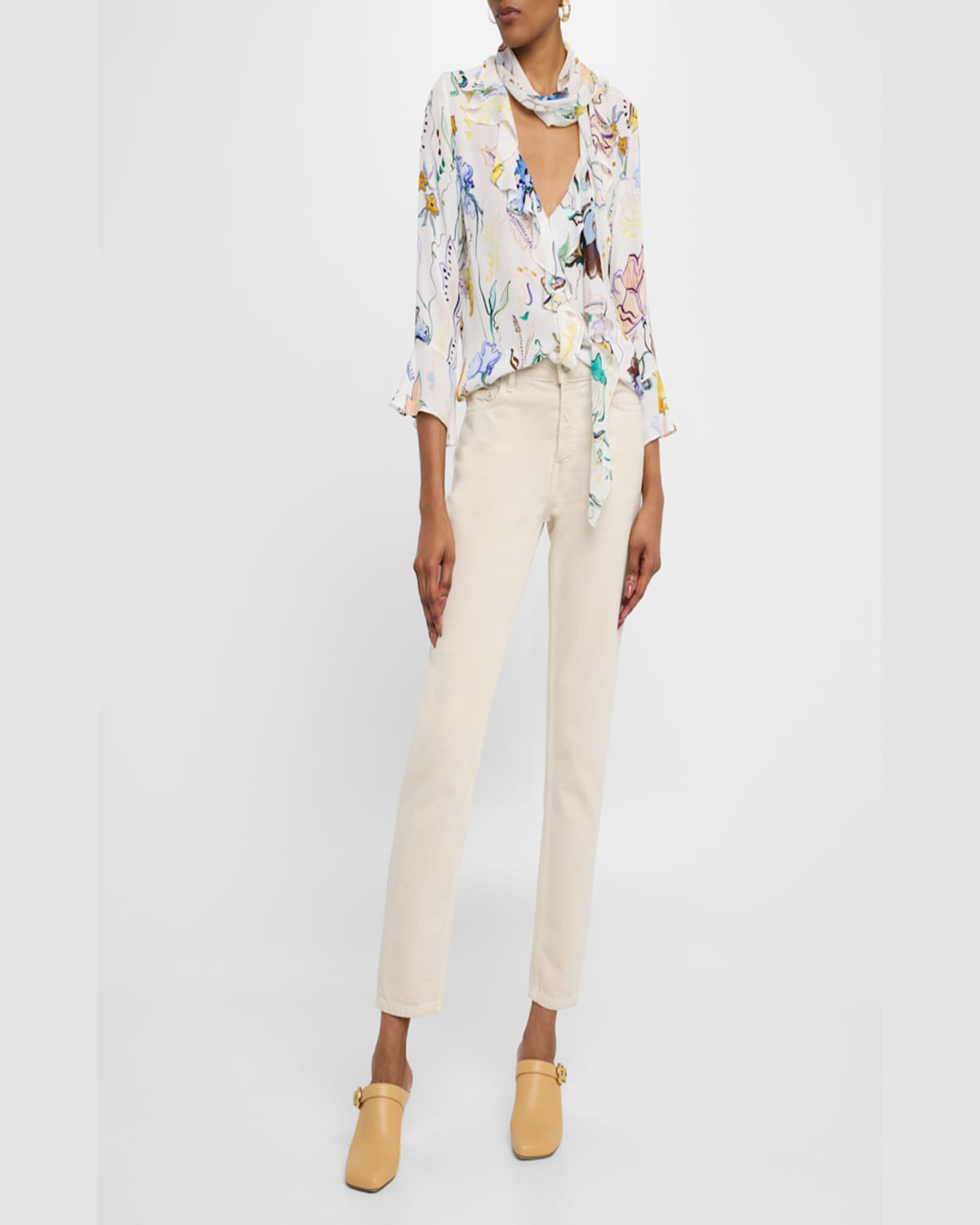 DOROTHEE SCHUMACHER FLORAL TWIST RUFFLE SILK GEORGETTE BLOUSE 