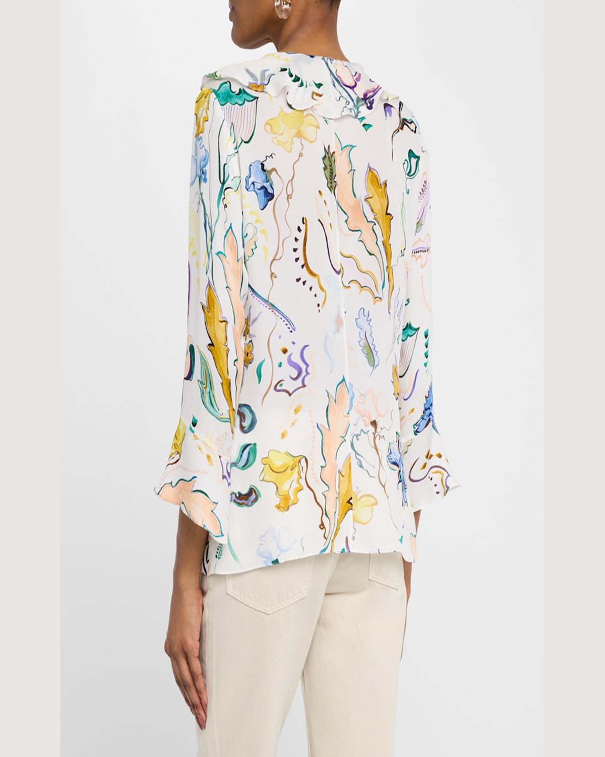 DOROTHEE SCHUMACHER FLORAL TWIST RUFFLE SILK GEORGETTE BLOUSE 