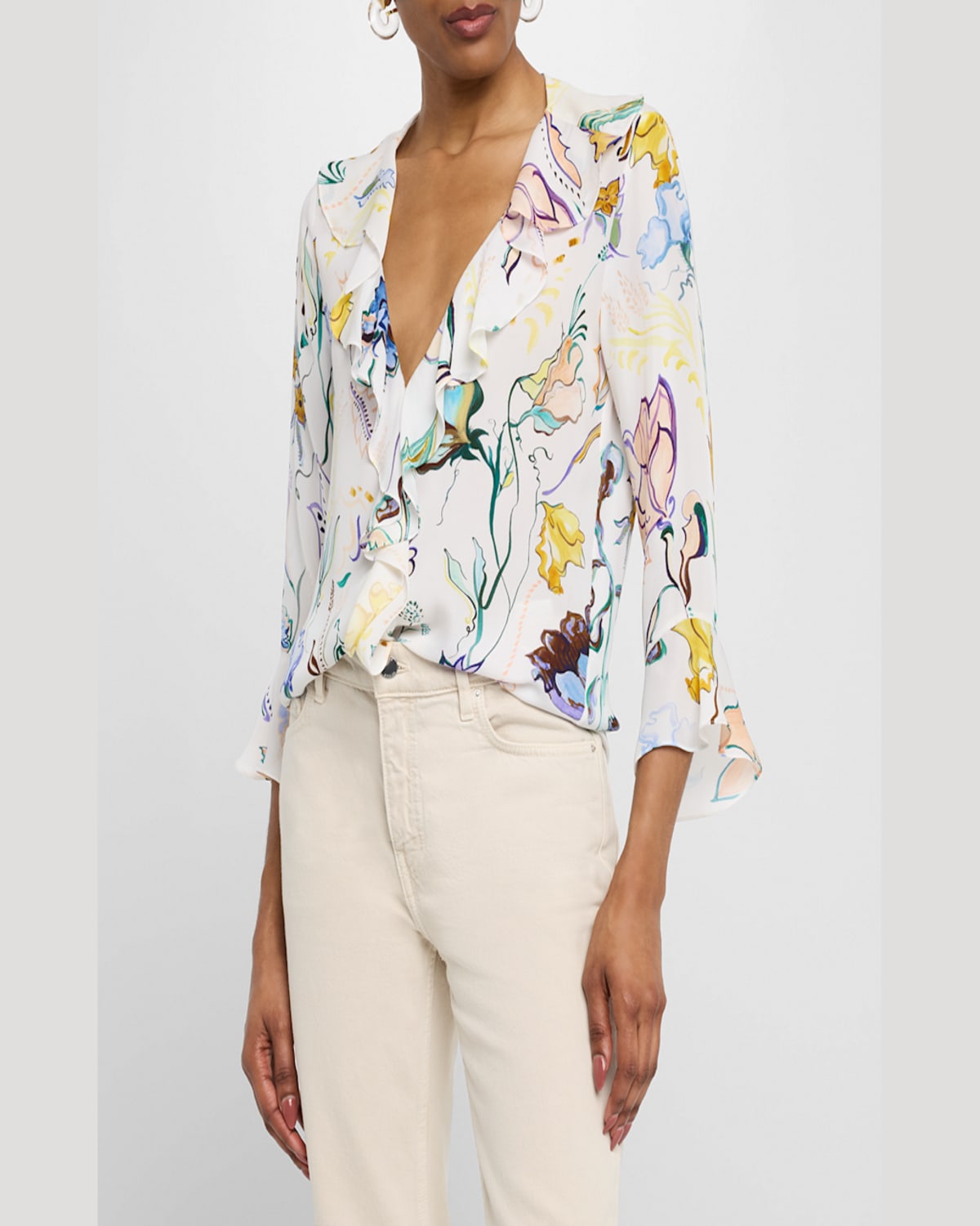 Shop Dorothee Schumacher Floral Twist Ruffle Silk Georgette Blouse In Wicked Flower Print