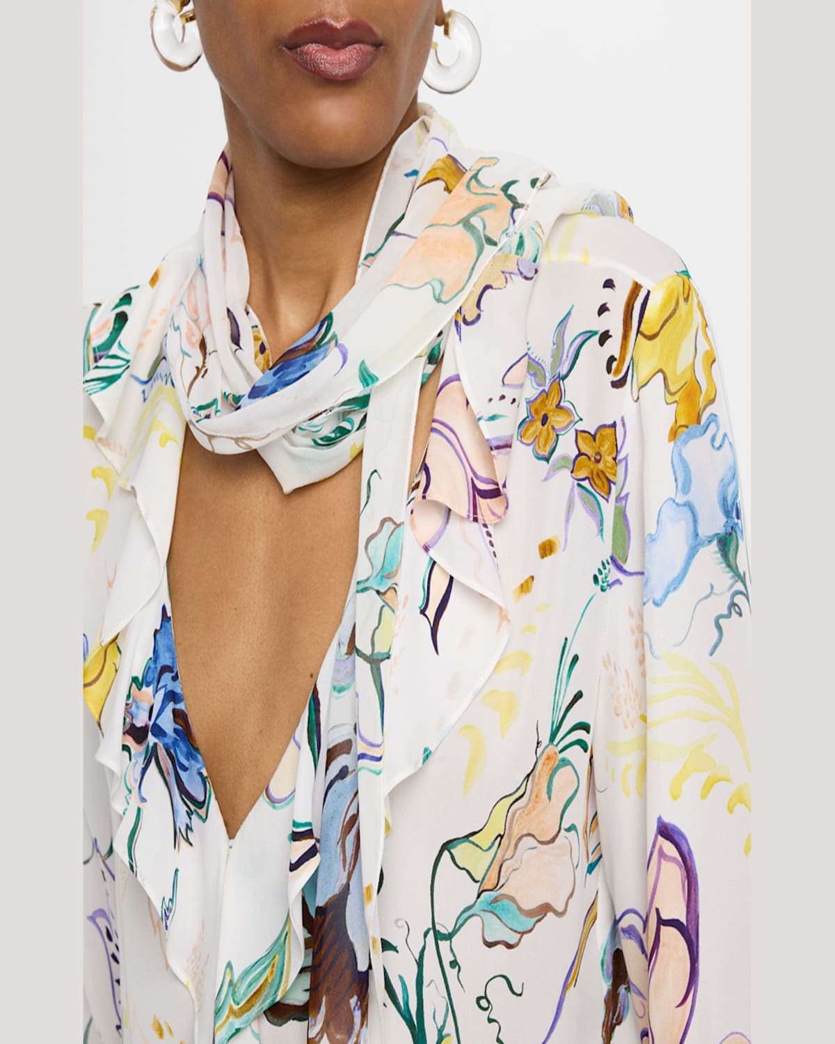 DOROTHEE SCHUMACHER FLORAL TWIST RUFFLE SILK GEORGETTE BLOUSE 