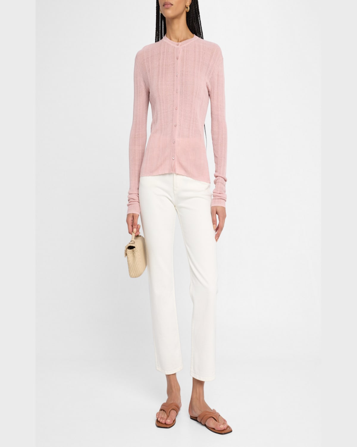 Dorothee Schumacher Linen Blend Ribbed Cardigan In Rose