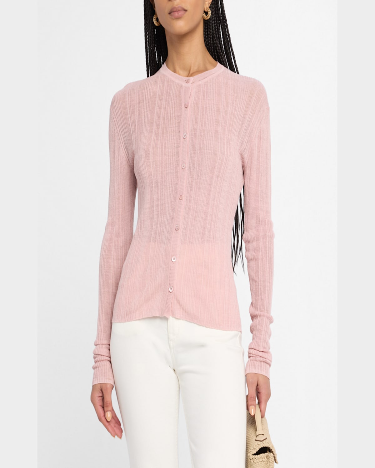Dorothee Schumacher Linen Blend Ribbed Cardigan In Rose
