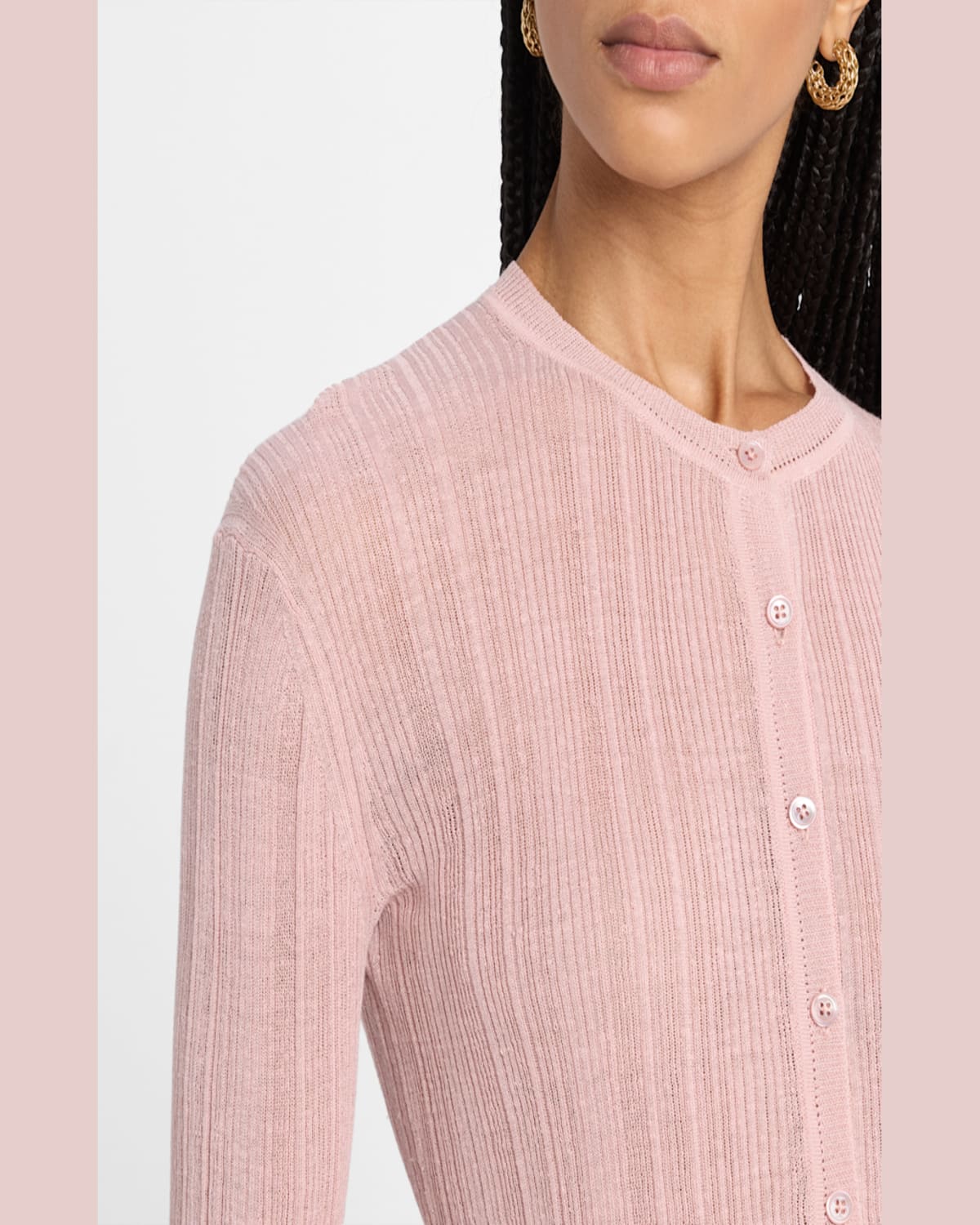 Dorothee Schumacher Linen Blend Ribbed Cardigan In Rose